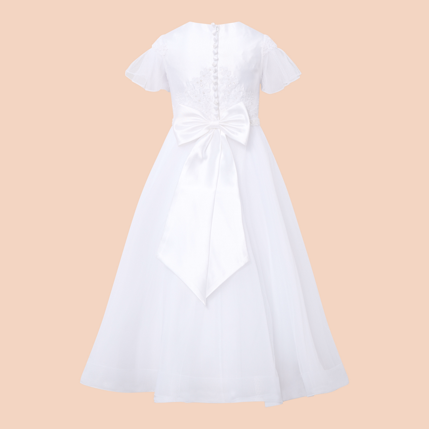 Flounce-Sleeve Embroidered Communion Dress