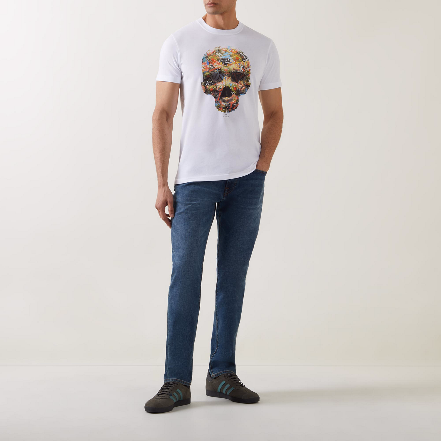 Slim-Fit Skull Sticker T-Shirt
