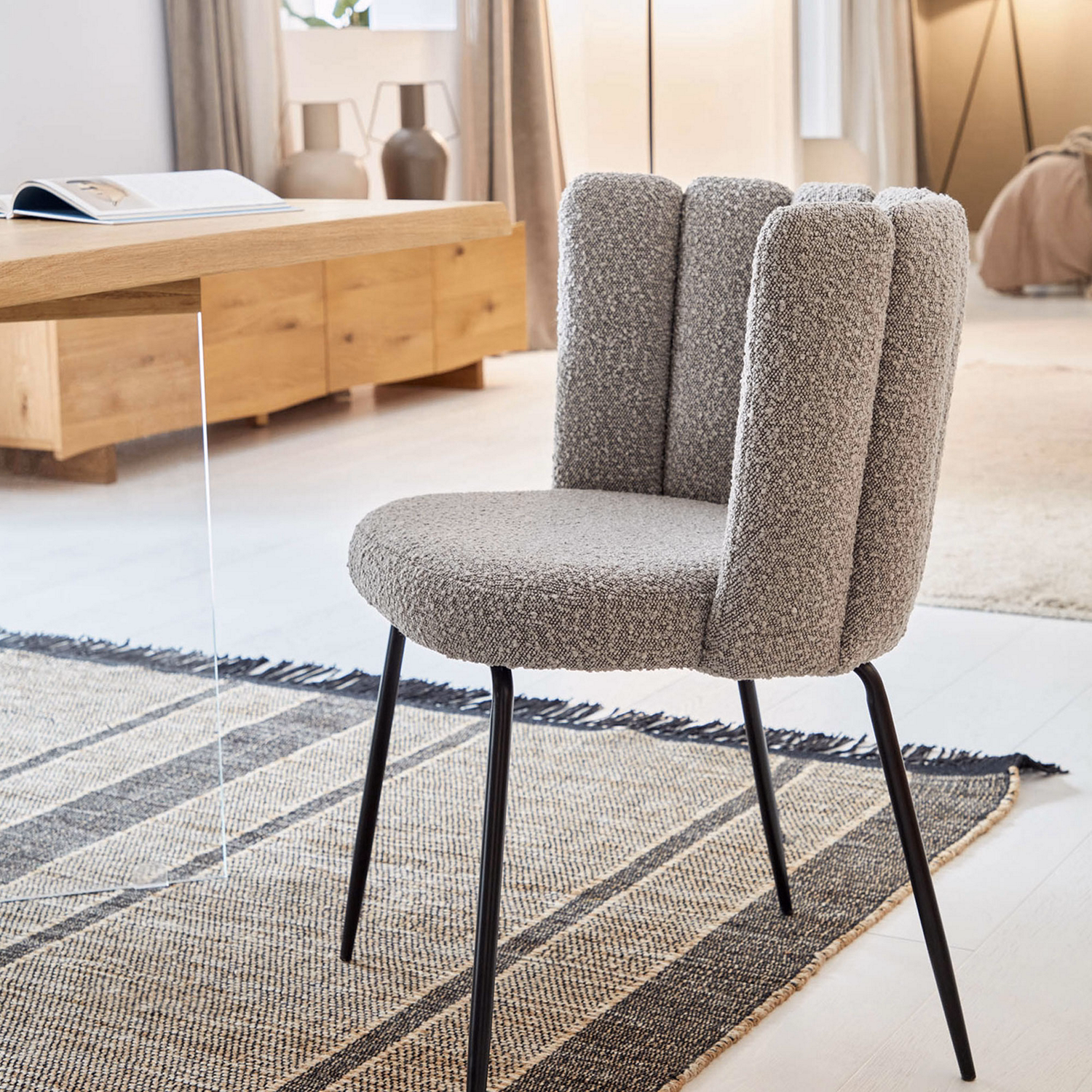 Aniela Chair Grey Shearling and Black Finished Metal