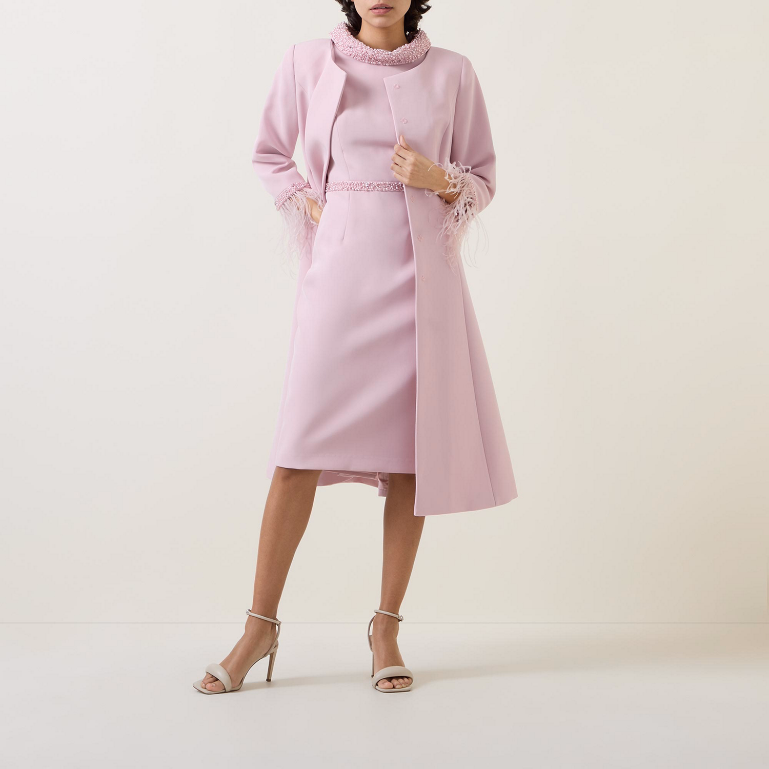 Two-Piece Pearl-Embellished Coat & Dress Set