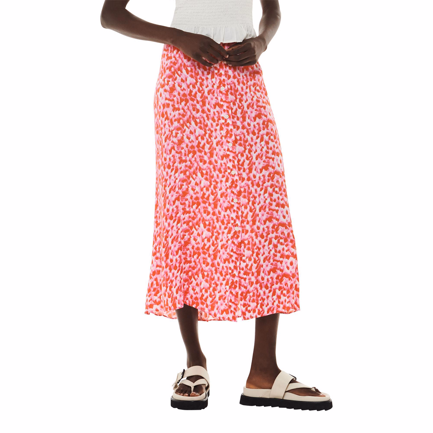 Blurred Strokes Button Skirt