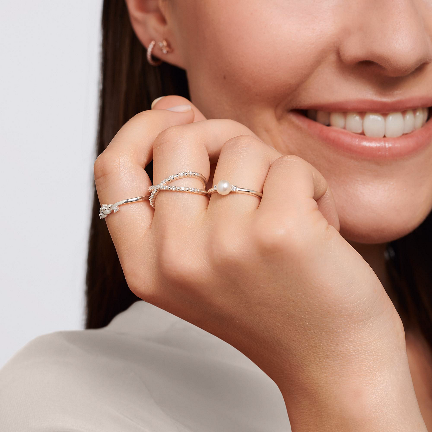 Pearl With White Stones Ring