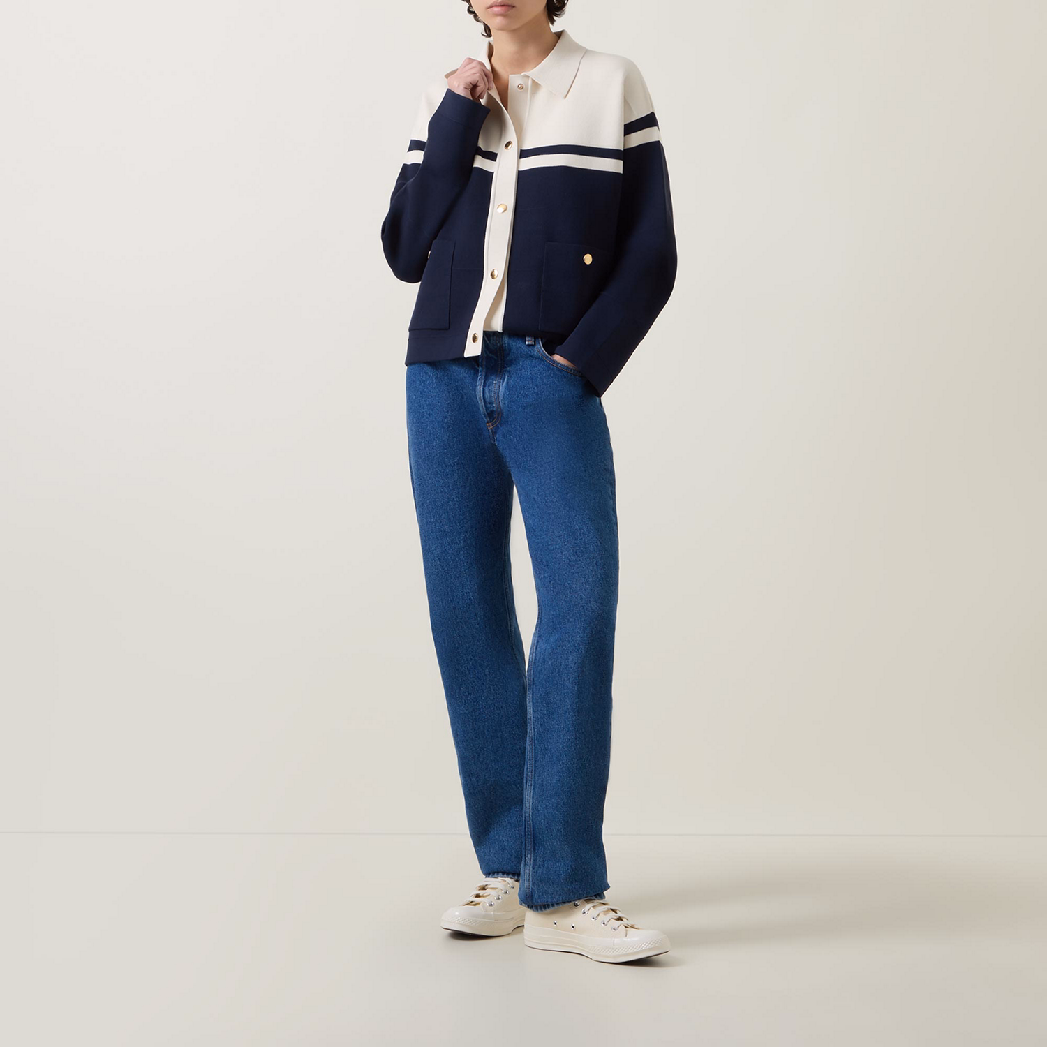 Colour-Blocked Rib Knit Cardigan