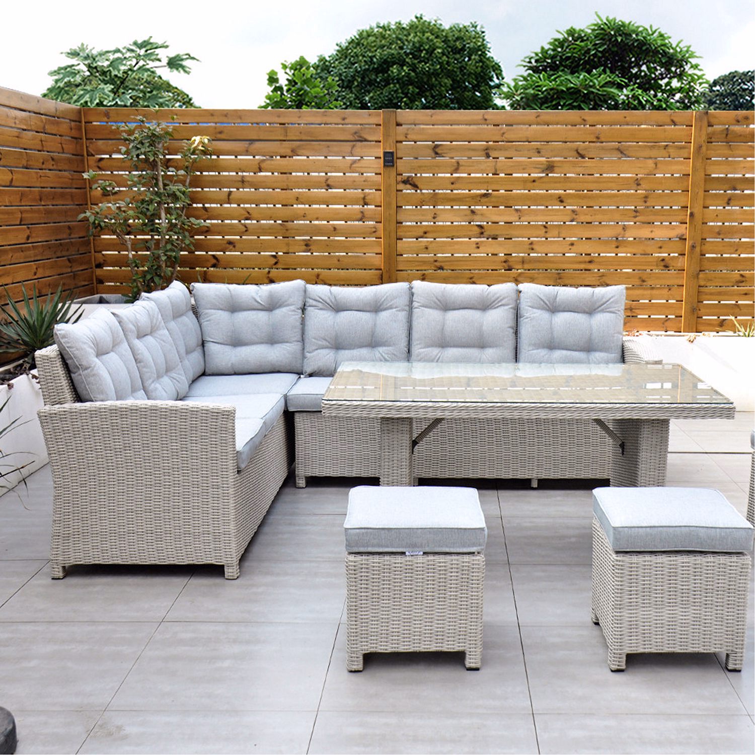 Sorrento Corner Sofa Set with Table White Washed