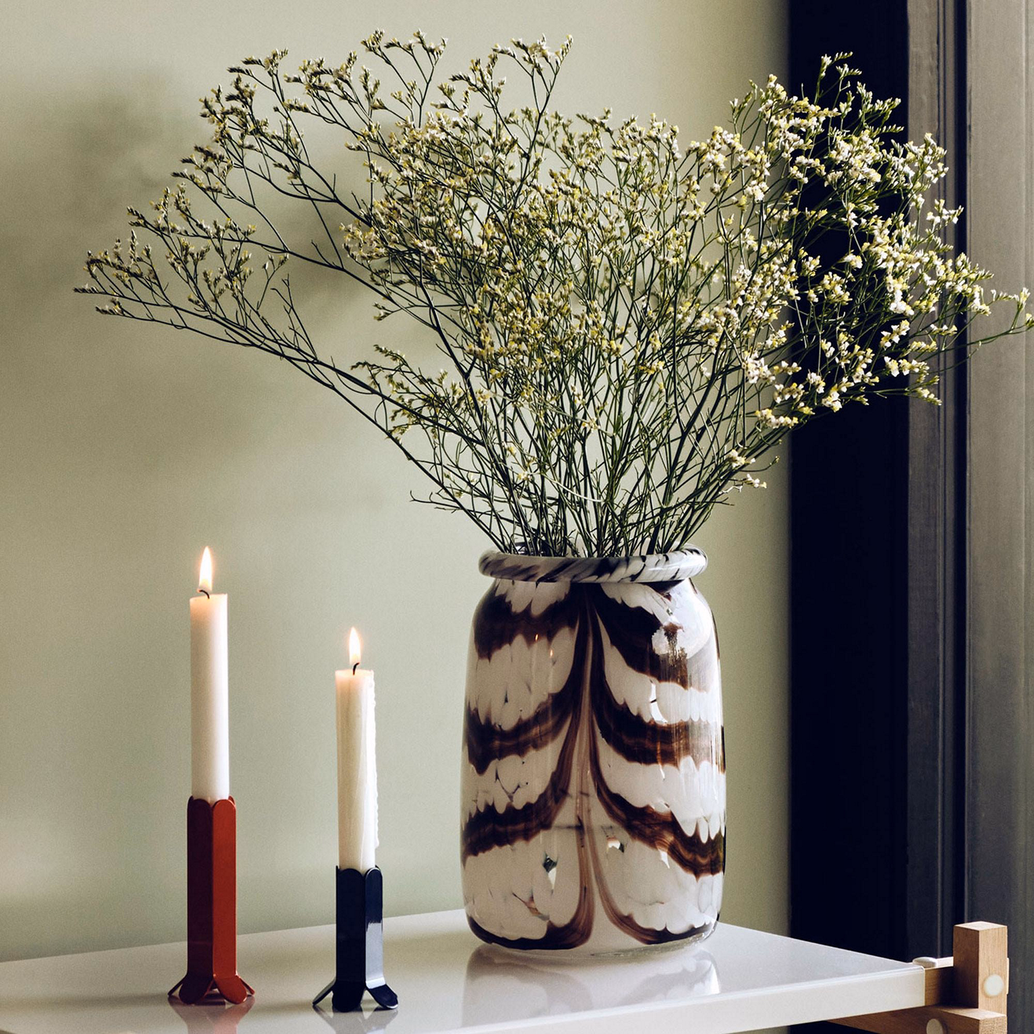 Splash Roll Neck Vase Large Coffee and White