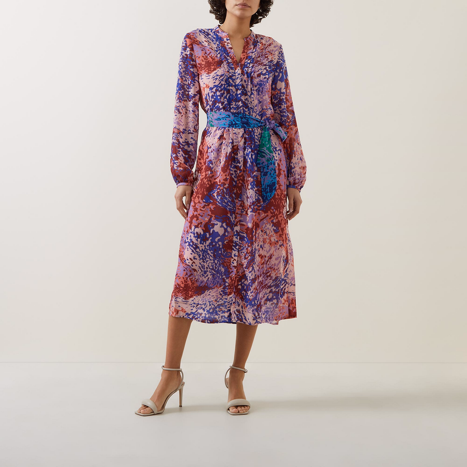 Abstract Belted Shirt Dress