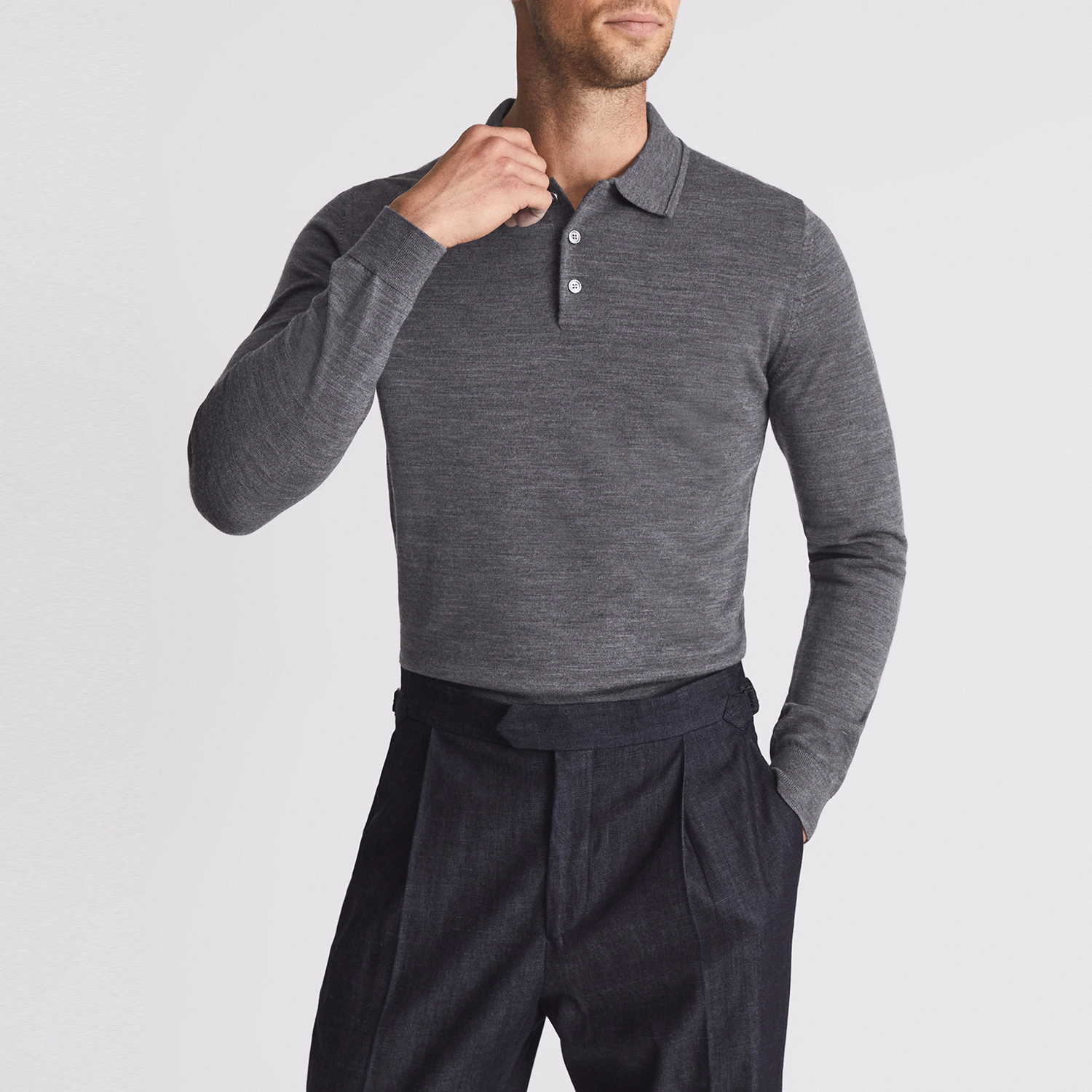 Trafford Long Sleeve Merino Knit Polo Shirt