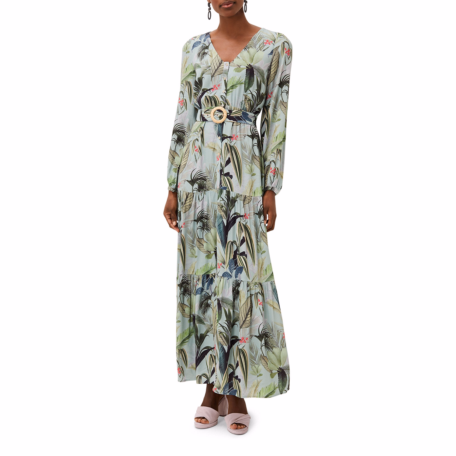 Maya Palm Print Tiered Maxi Dress