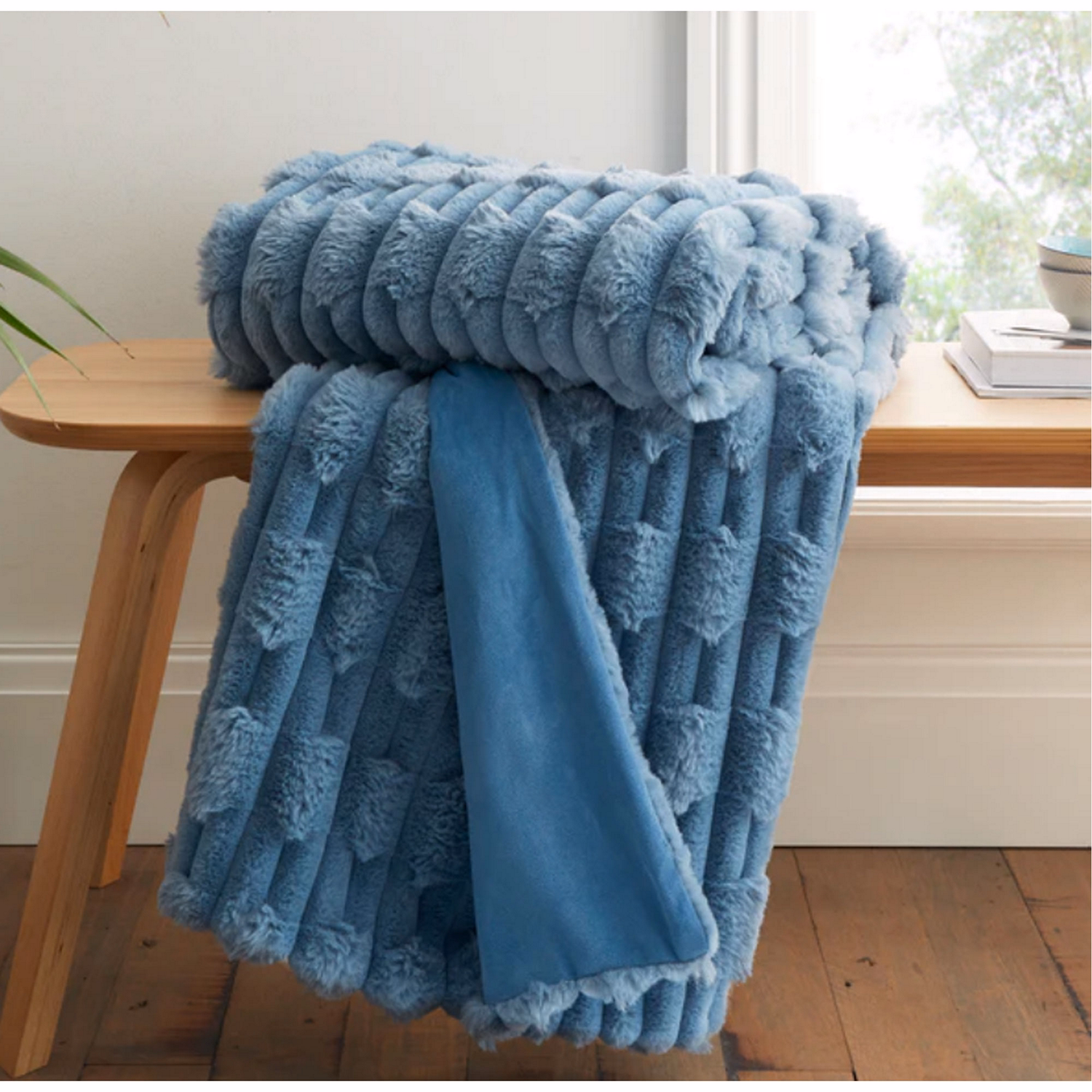Carved Faux Fur Throw Blue