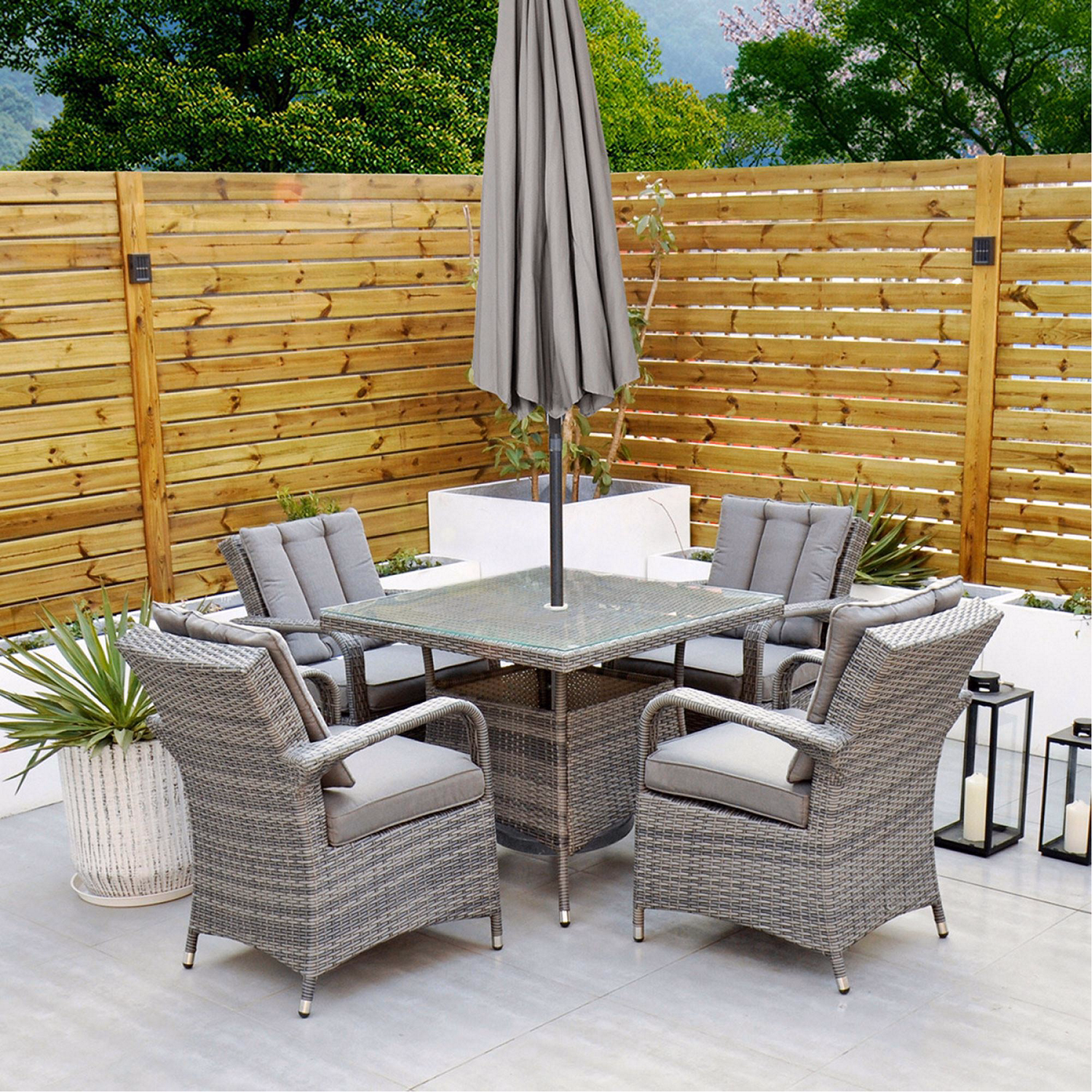 Ottawa 4 Seat Dining Set with Square Table Grey