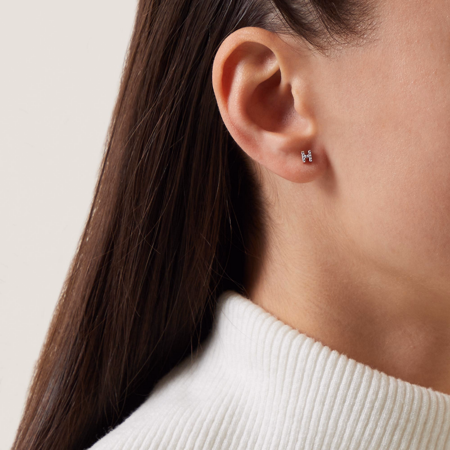 Pavé Gold Plated Initial Stud Earring H