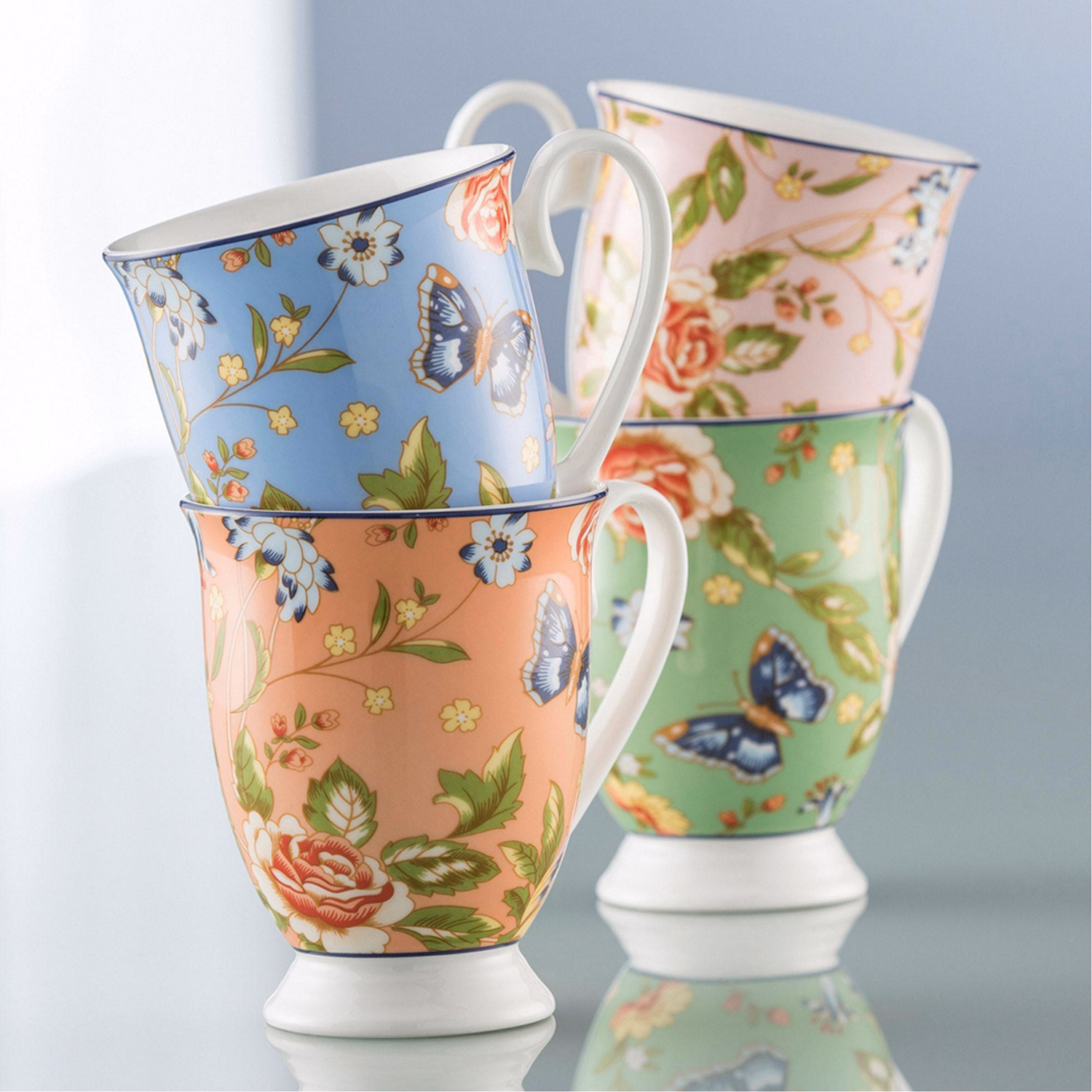 Cottage Garden Footed Mugs Set