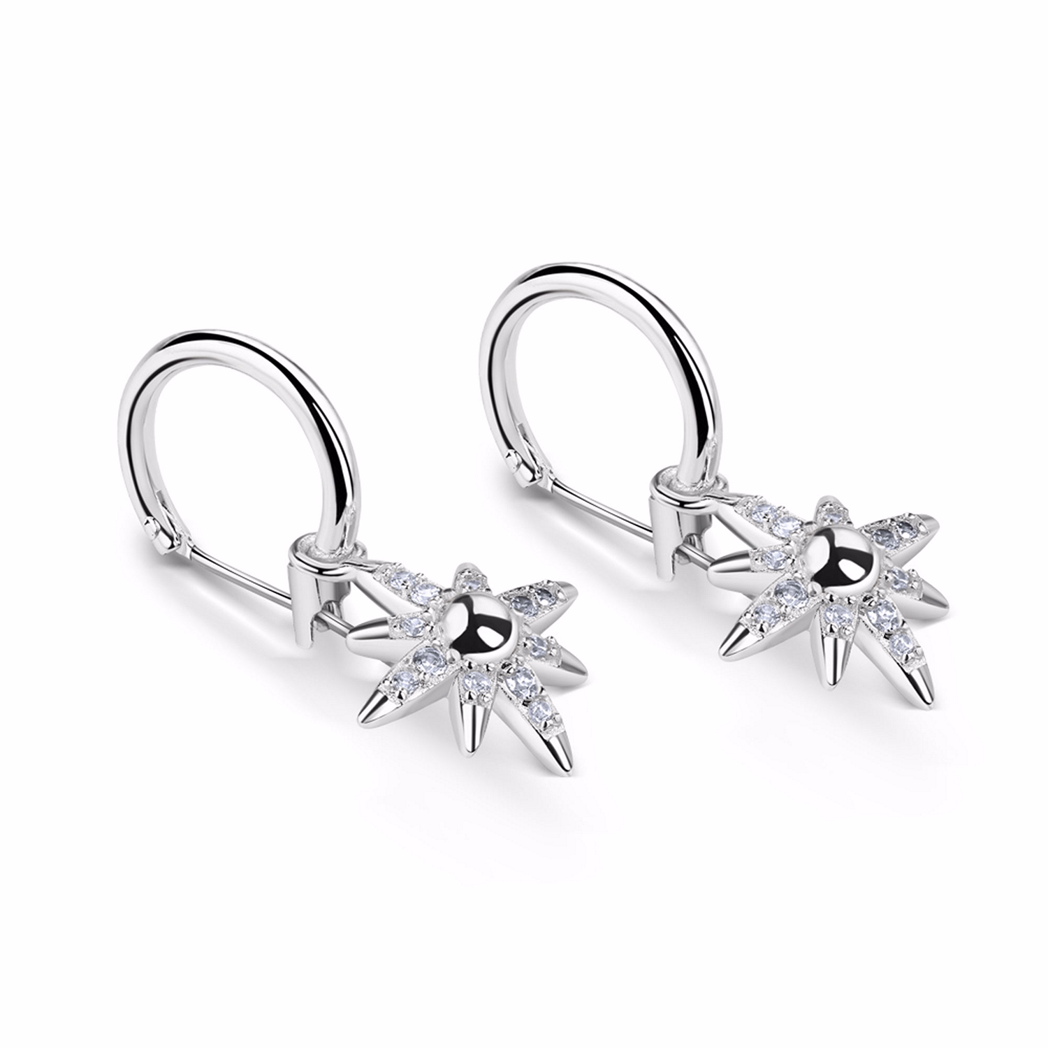 Silver Plated Star Earrings with Clear Stones