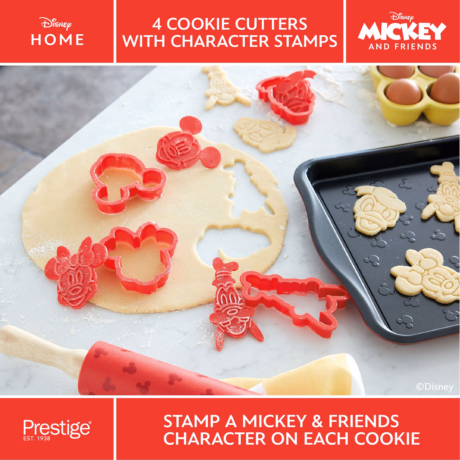 Prestige X Disney Bake with Mickey Cookie Cutters Four Piece Set