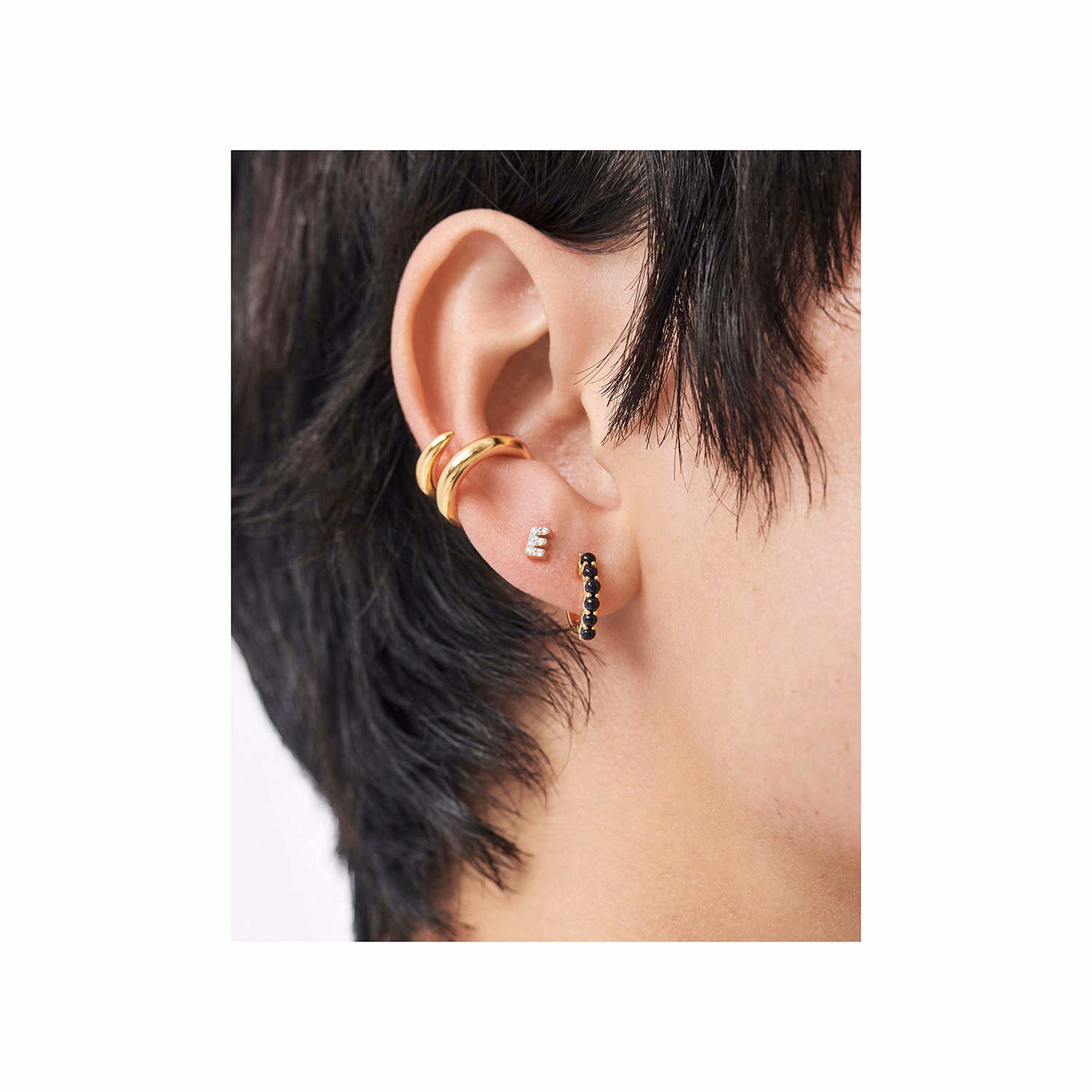 Pavé Gold Plated Initial Stud Earring E