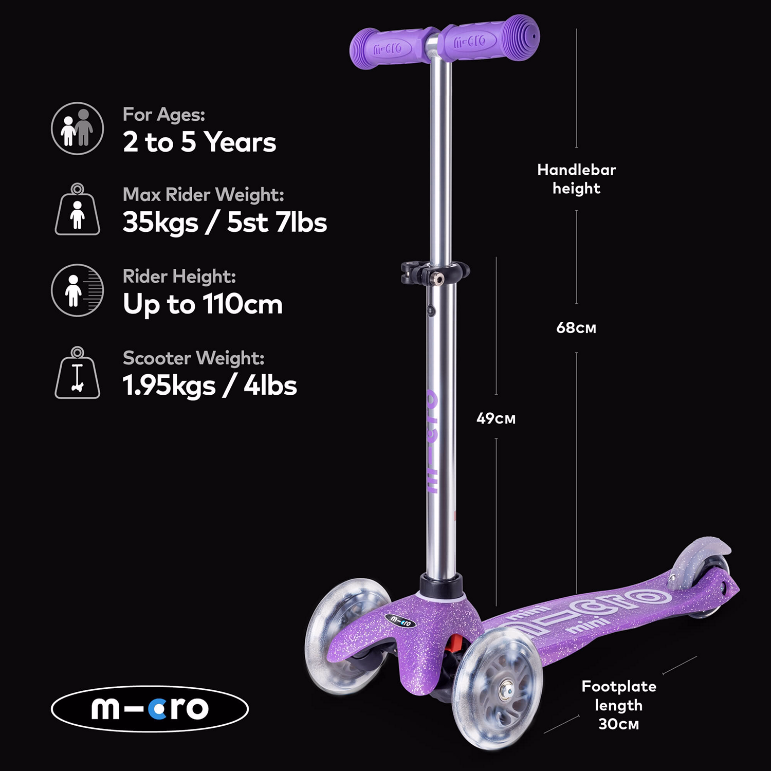 Mini Micro Glitter Scooter with Light Up Wheels