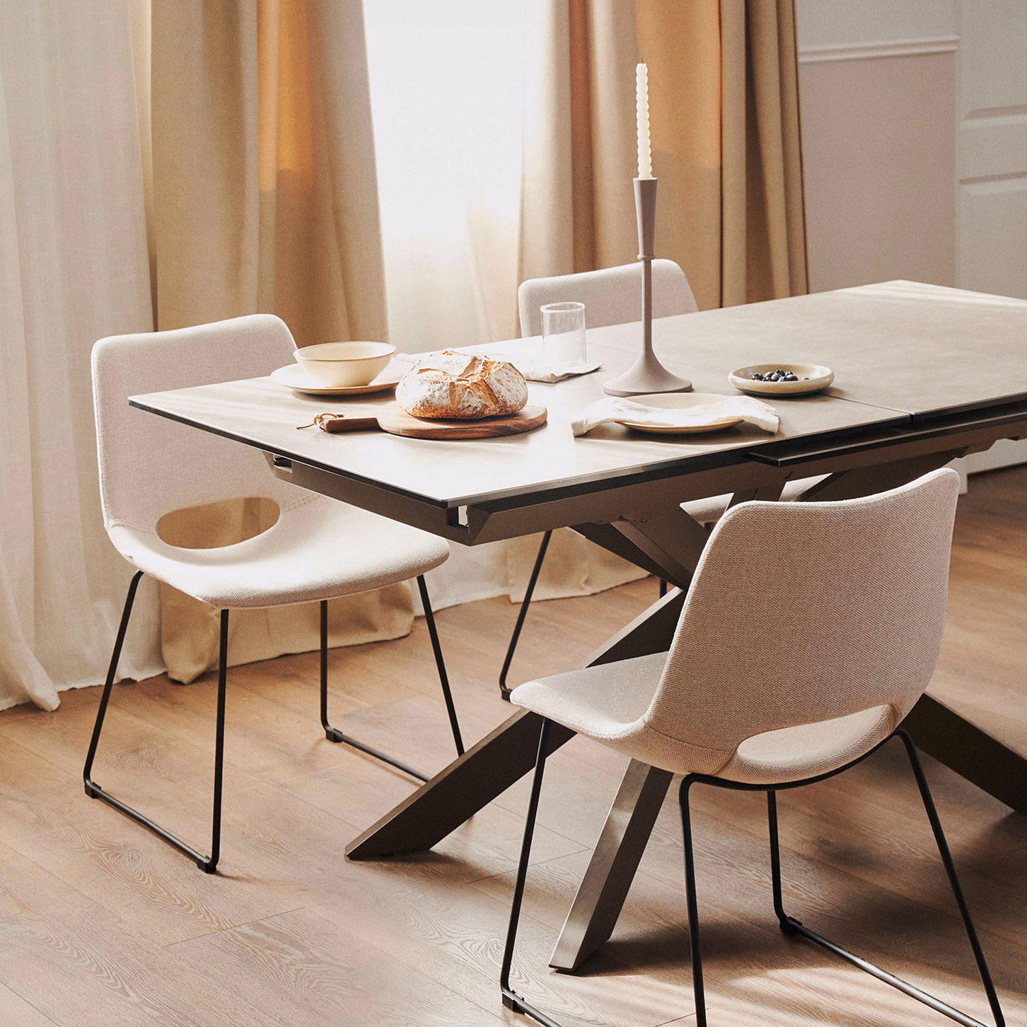Atminda Extendable Table 160-210 x 90cm Porcelain with Brown Finished Steel Legs