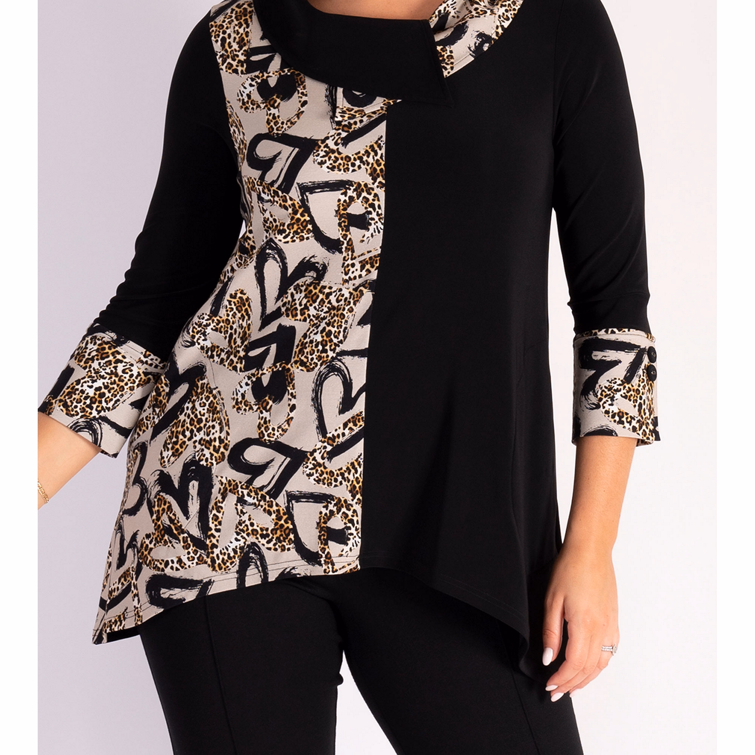 Leopard Heart Print Contrast Top