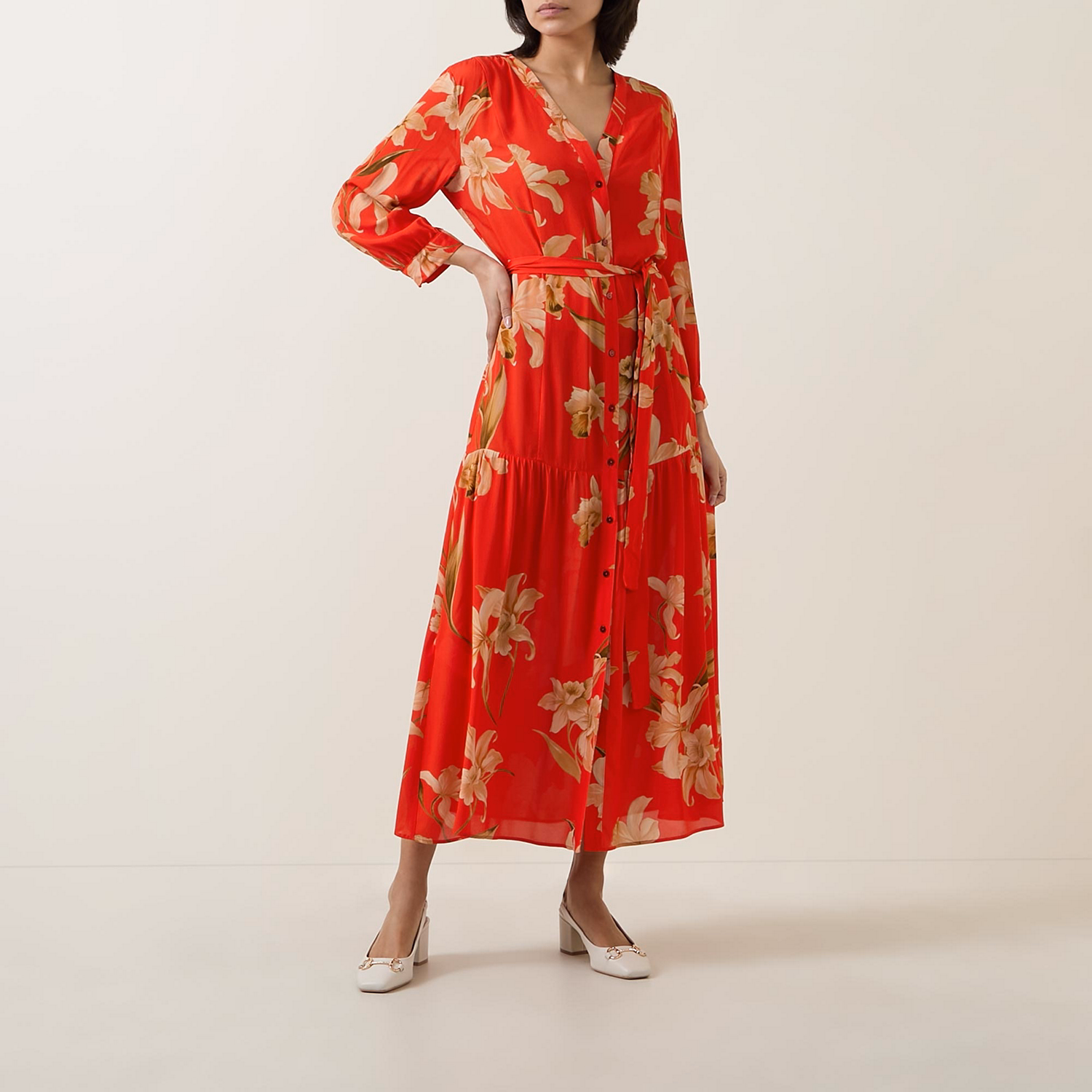 Belted Floral Shirt Dress