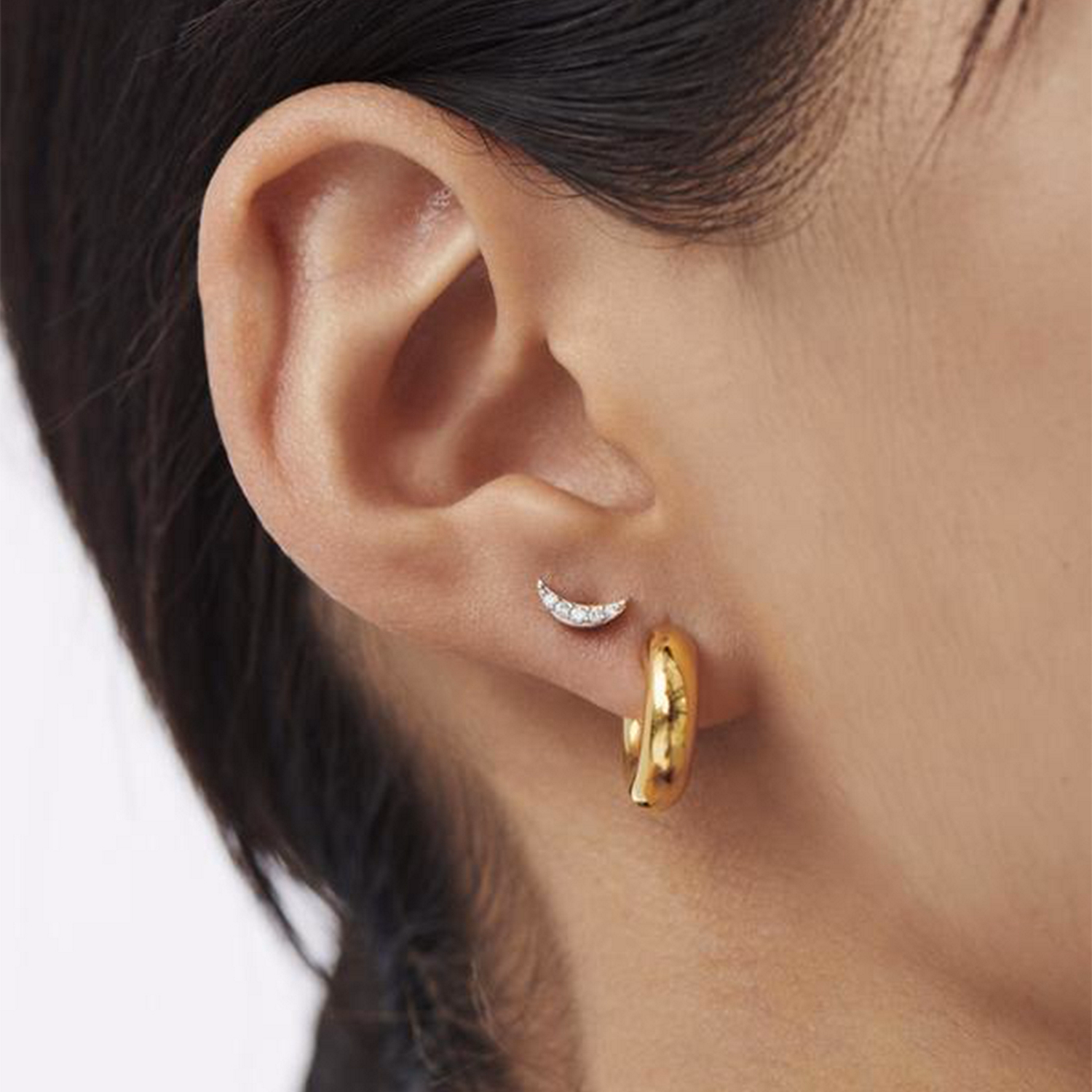 Pavé Moon Stud Earrings