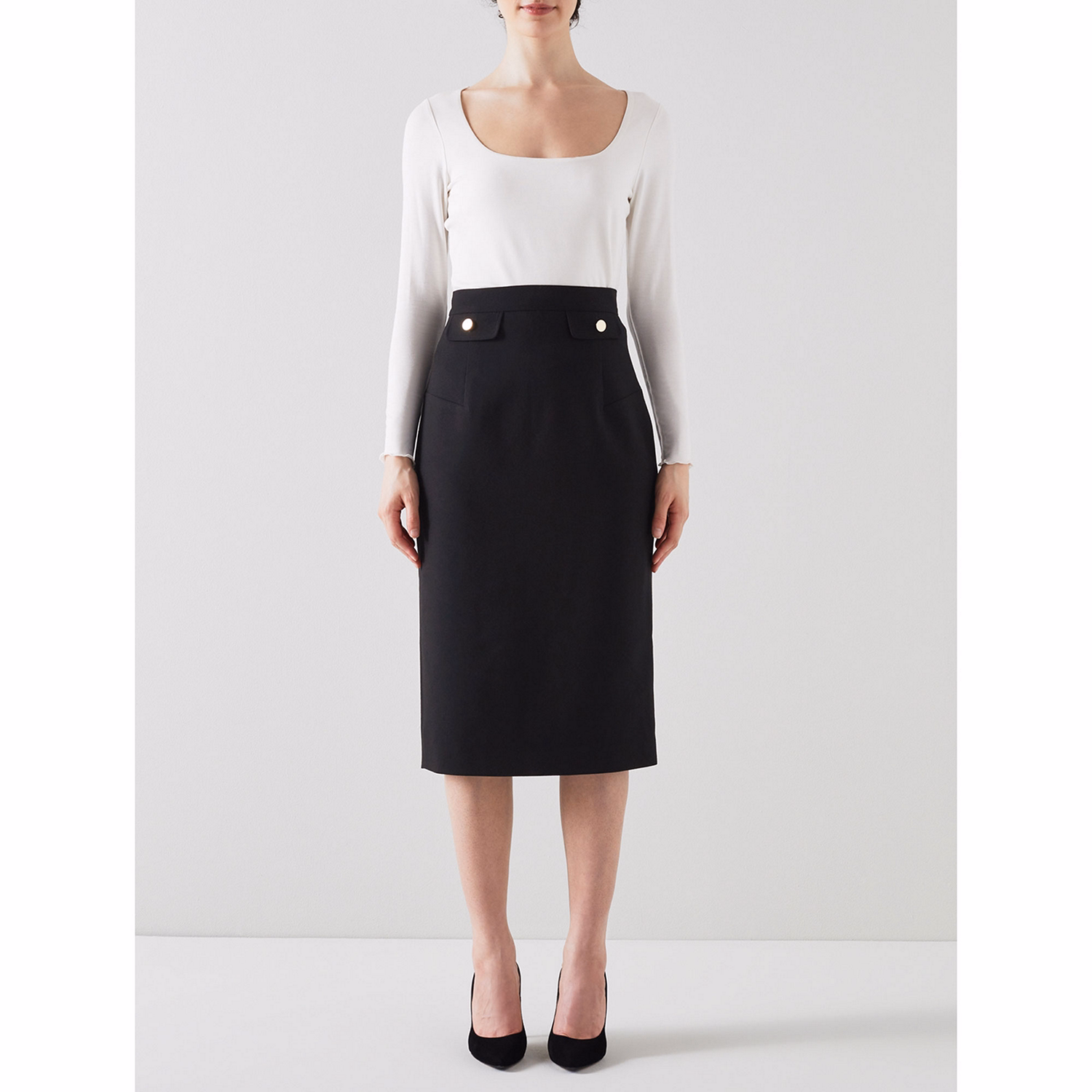 Folly Crepe Buttoned Pencil Skirt