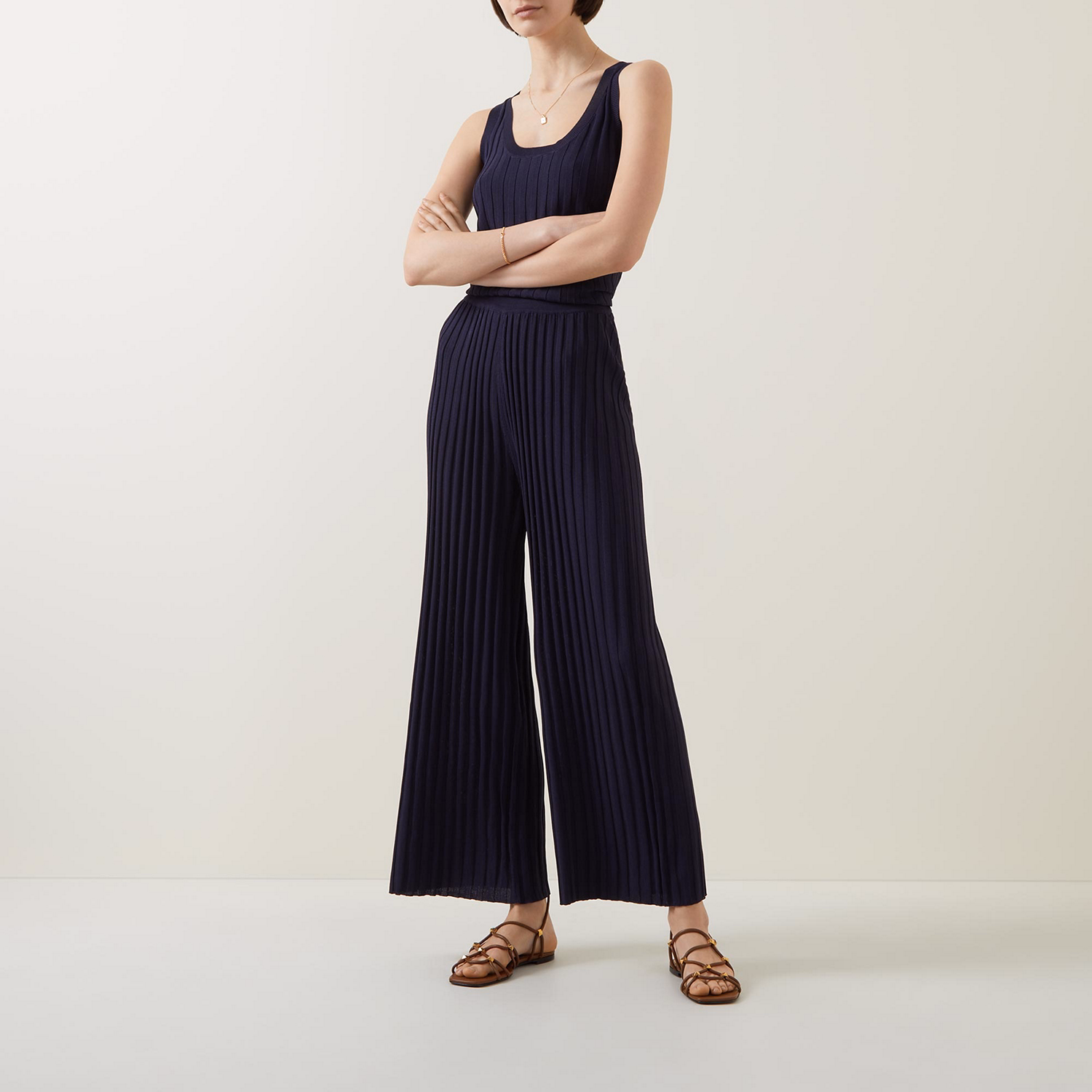 Julia Rib-Knit Wide-Leg Trousers