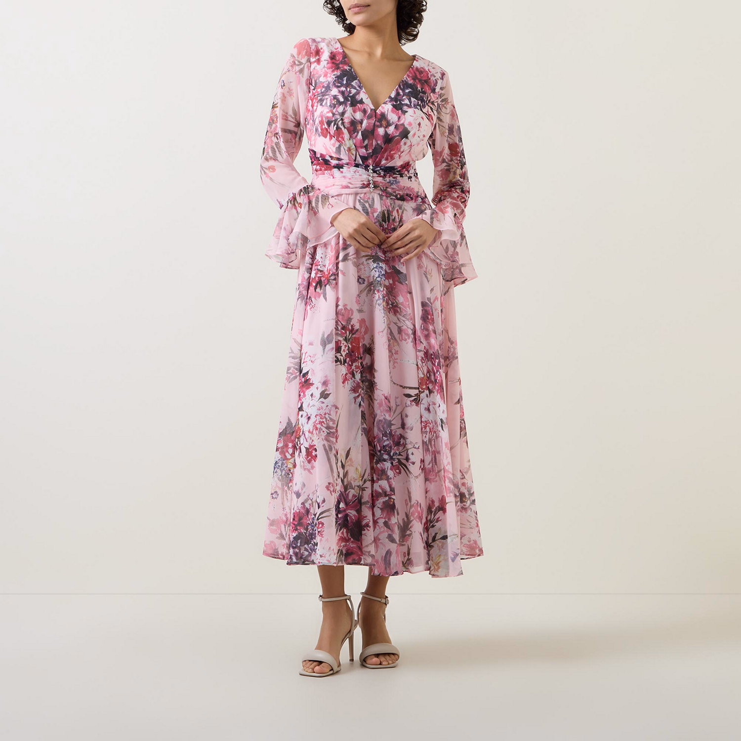 Floral Pleated Chiffon Dress