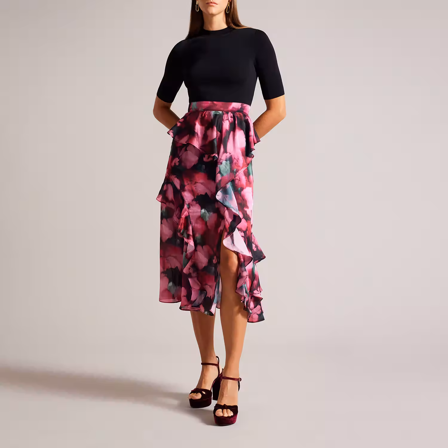 Darciia Ruffle Printed Midi Dress