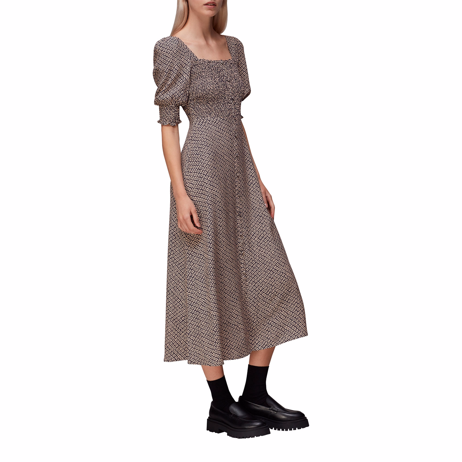 Clover Print Shirred Dress