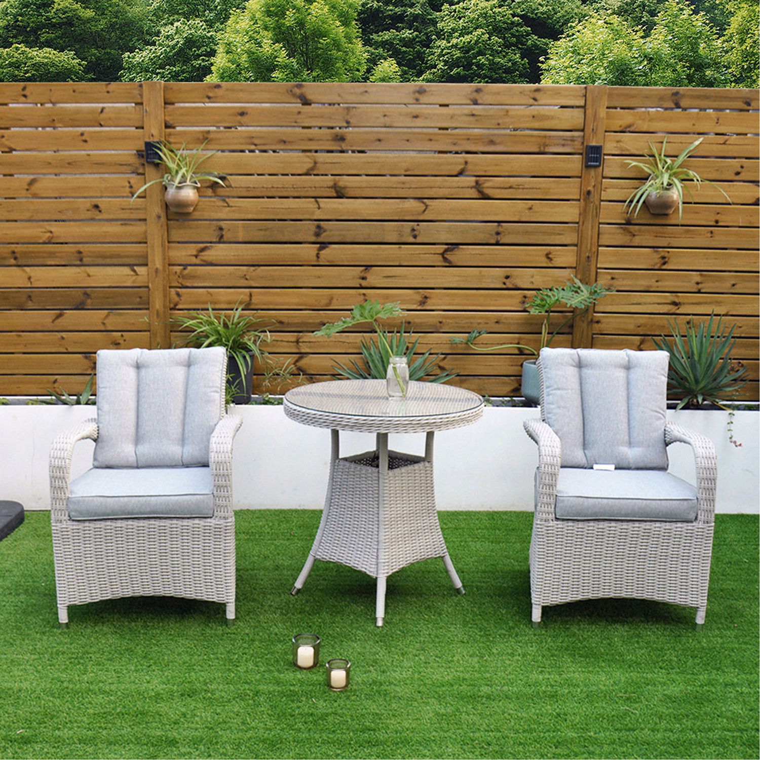 Sorrento Bistro Set with 70cm Round Table White Washed