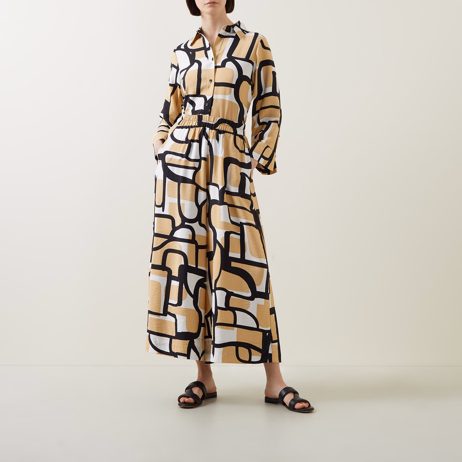 Hecante Abstract Print Wide-Leg Trousers
