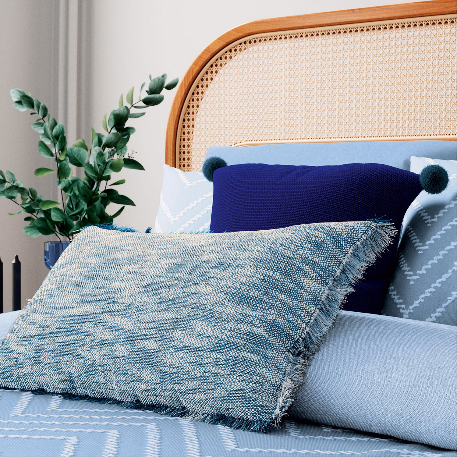Woven Zig Zag Duvet Set Blue
