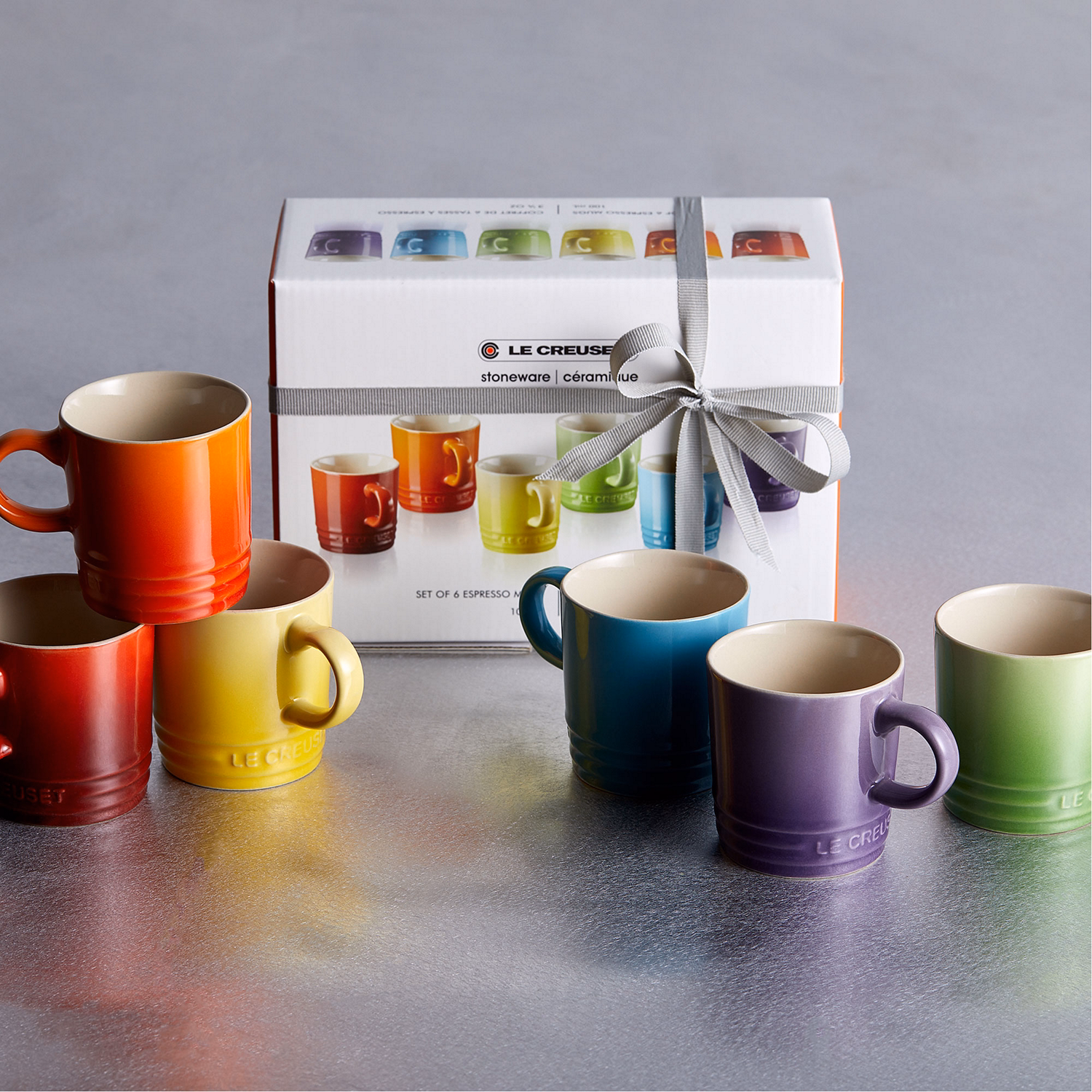 Stoneware Set of Six Rainbow Espresso Mugs
