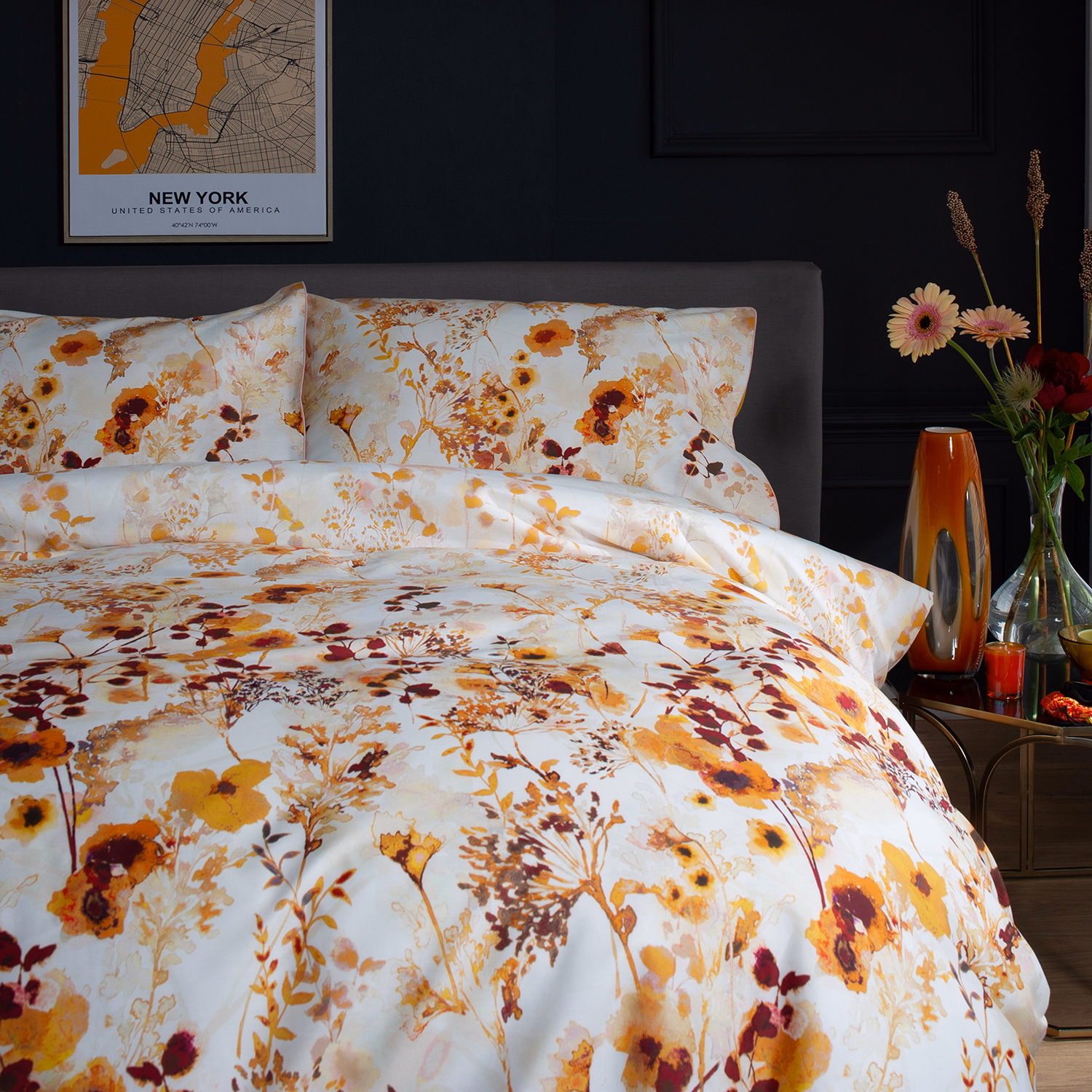 Watercolour Floral Duvet Set Spice