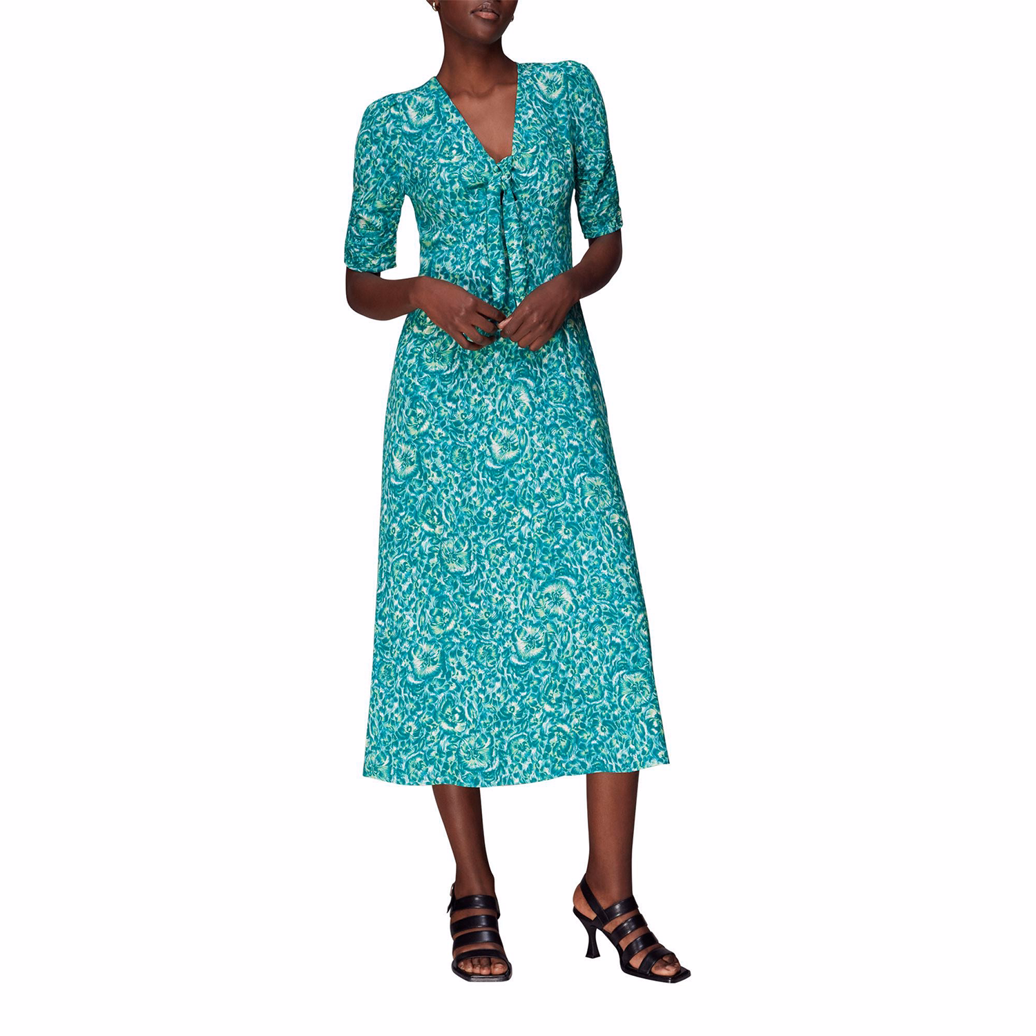 Clouded Floral Tie Midi Dress