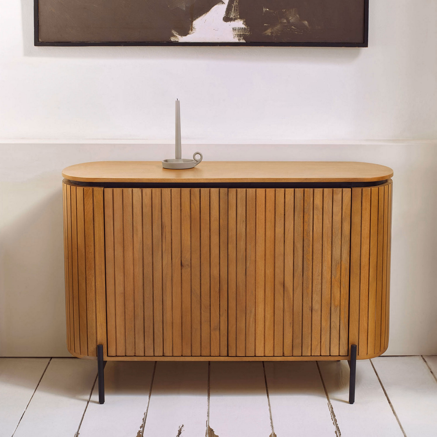 Licia Sideboard with 2 Doors 120 x 80cm Solid Mango Wood and Painted Black Metal