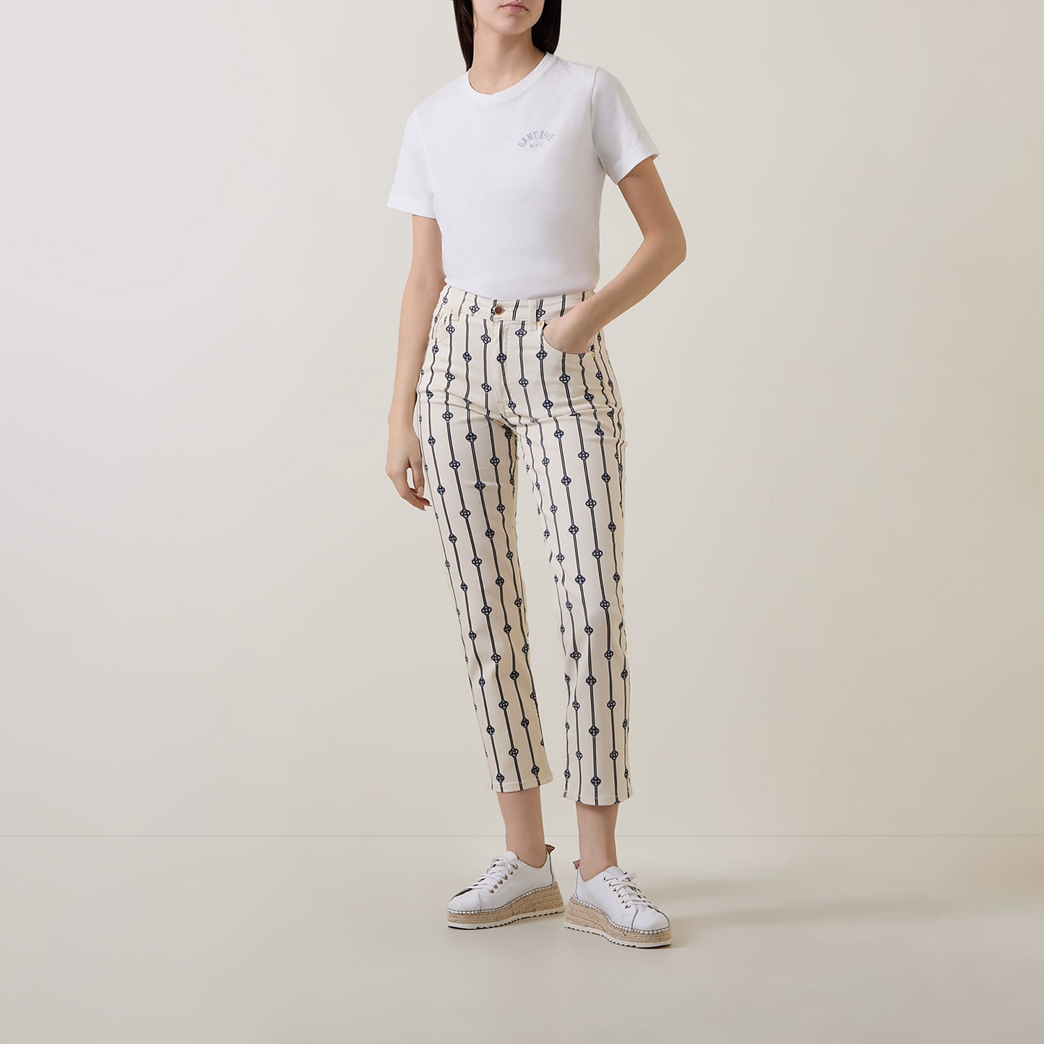 Monogram Striped Slim-Leg Jeans