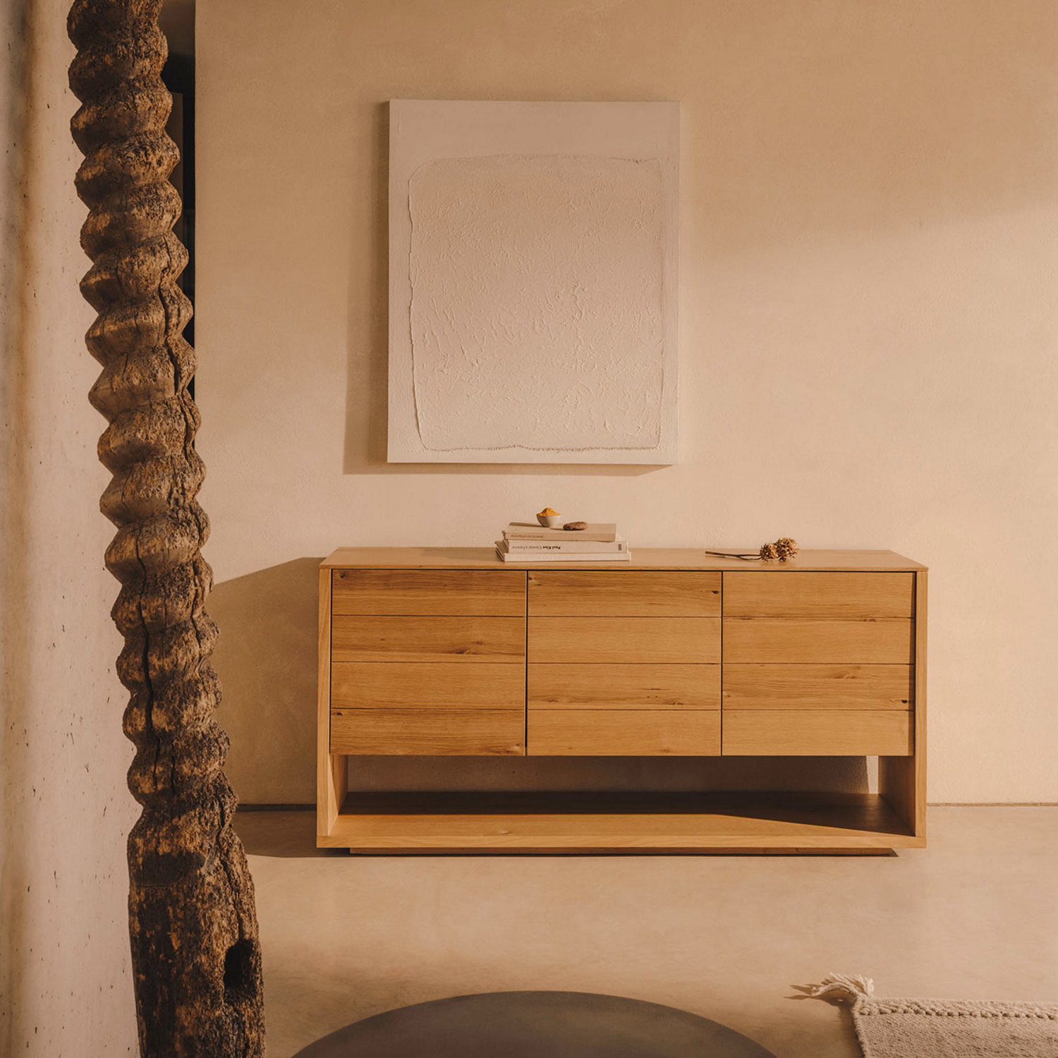 Alguema 3 Door Sideboard 151 x 74cm Oak Veneer with Natural Finish