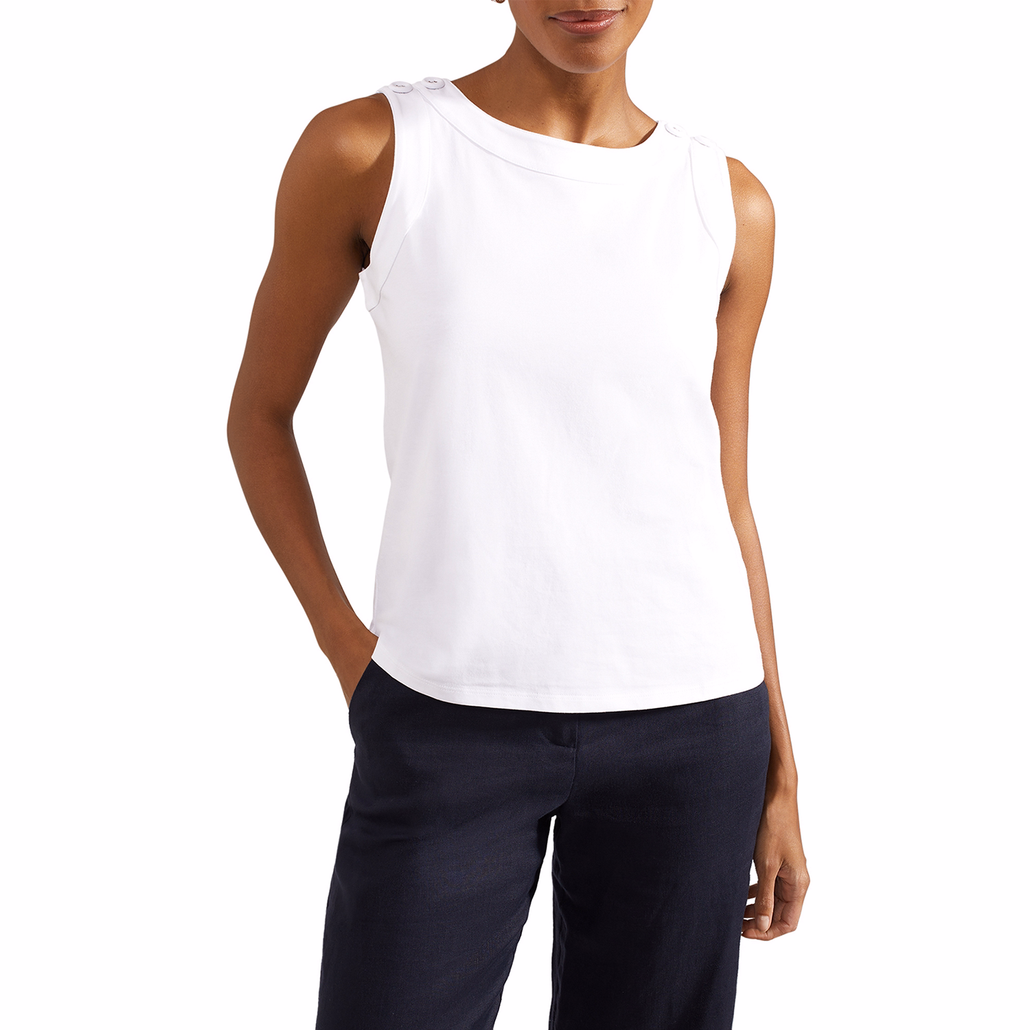 Maddy Button-Shoulder Tank Top