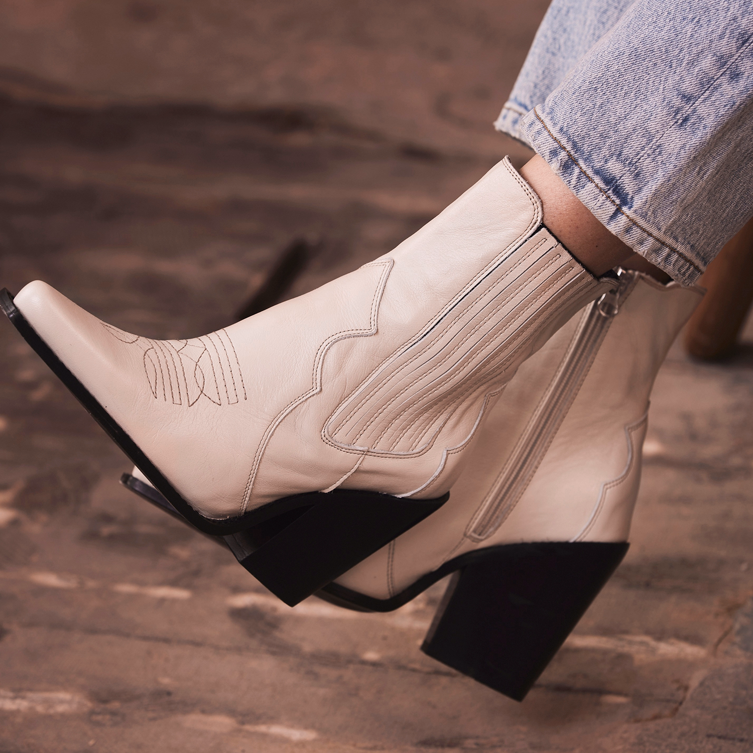 Phoebe Taupe Leather Cowboy Boots