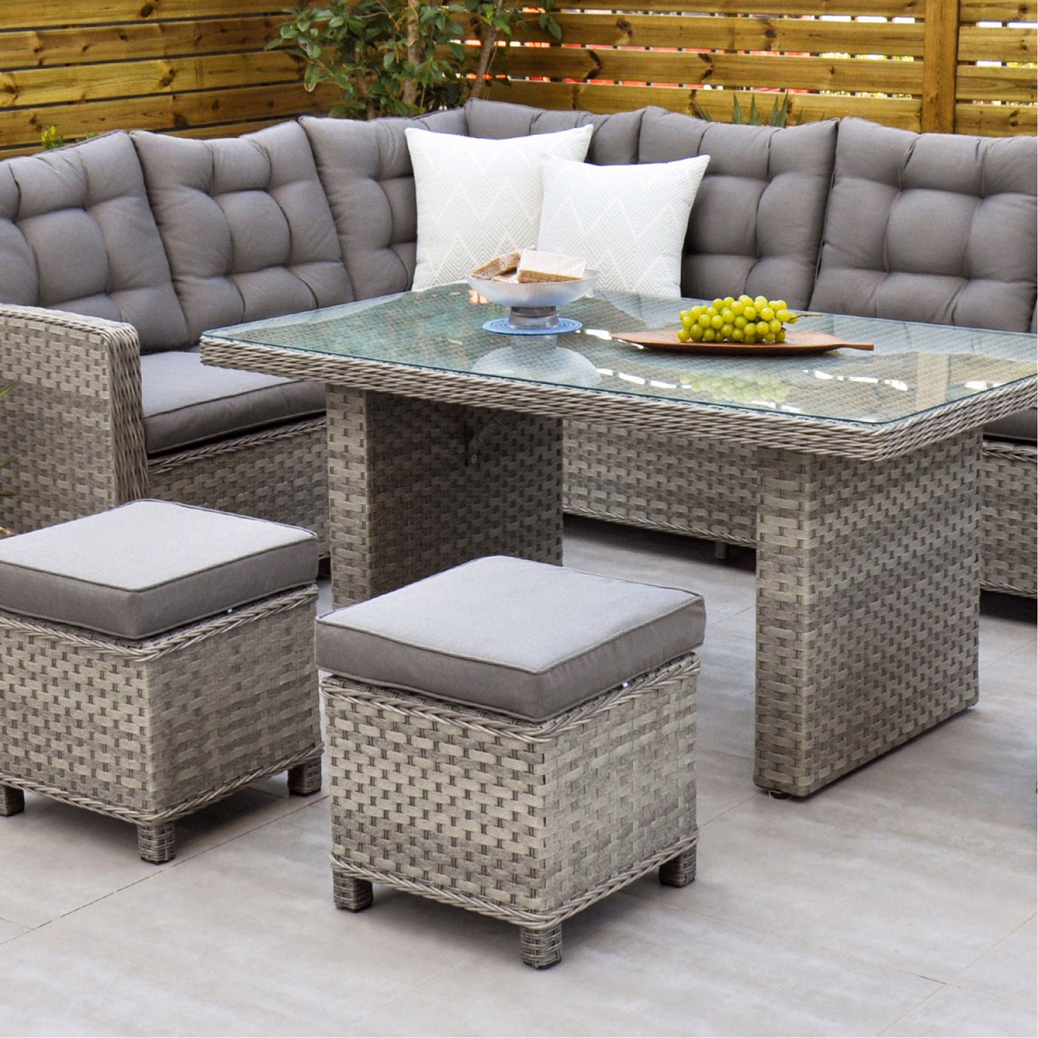 Bali Corner Sofa Set with Rectangular Table Grey