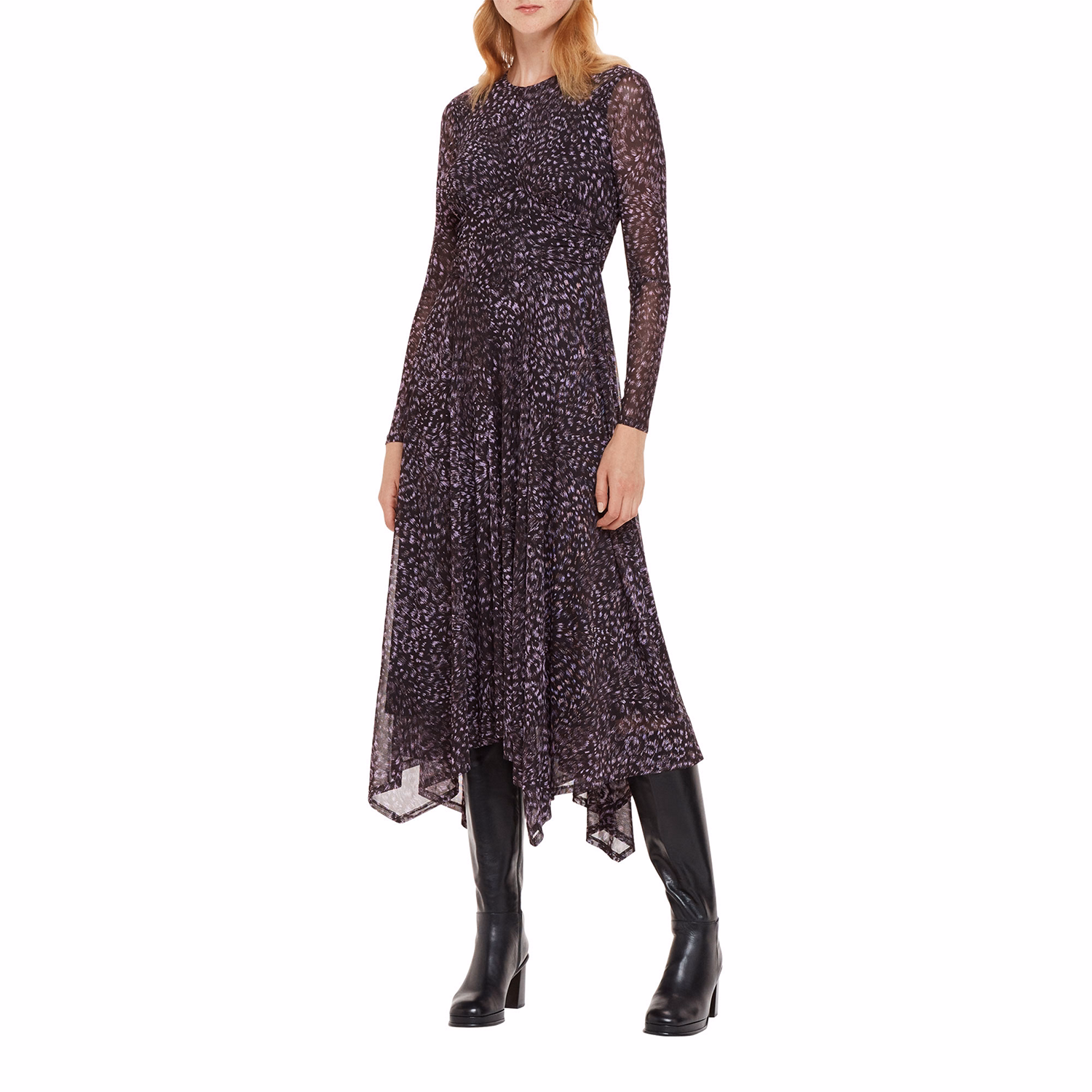 Asymmetric Long-Sleeved Leopard Print Dress