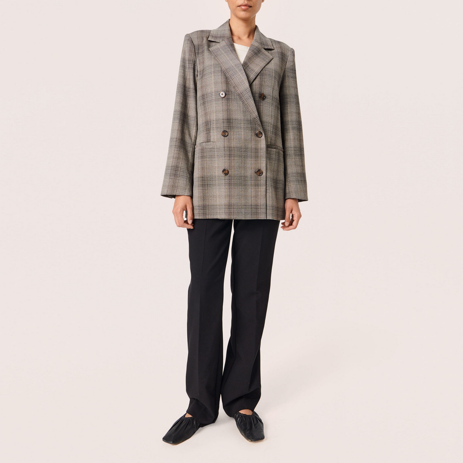 Storie Double-Breasted Check Blazer