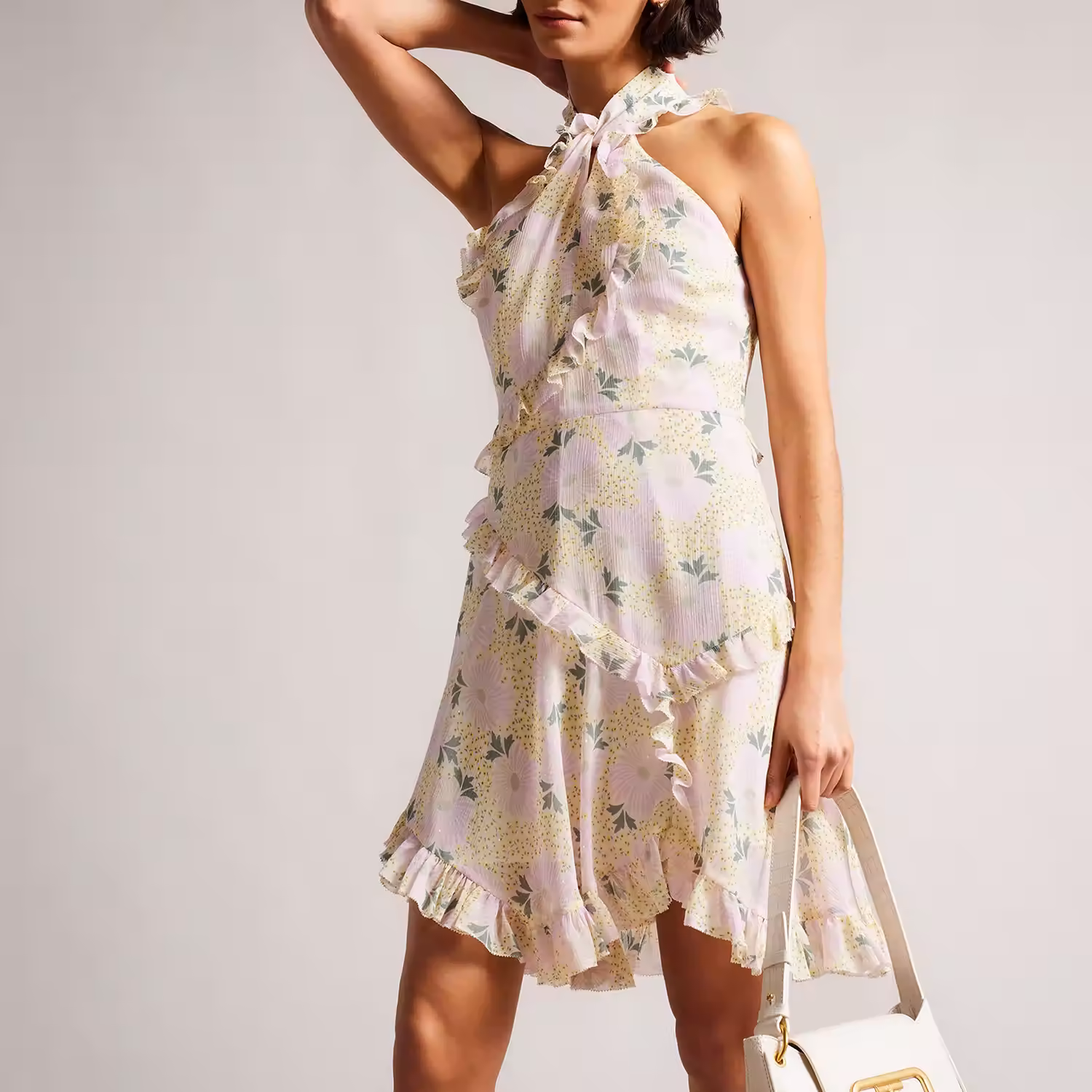 Suttonn Halter Neck Floral Frilled Dress