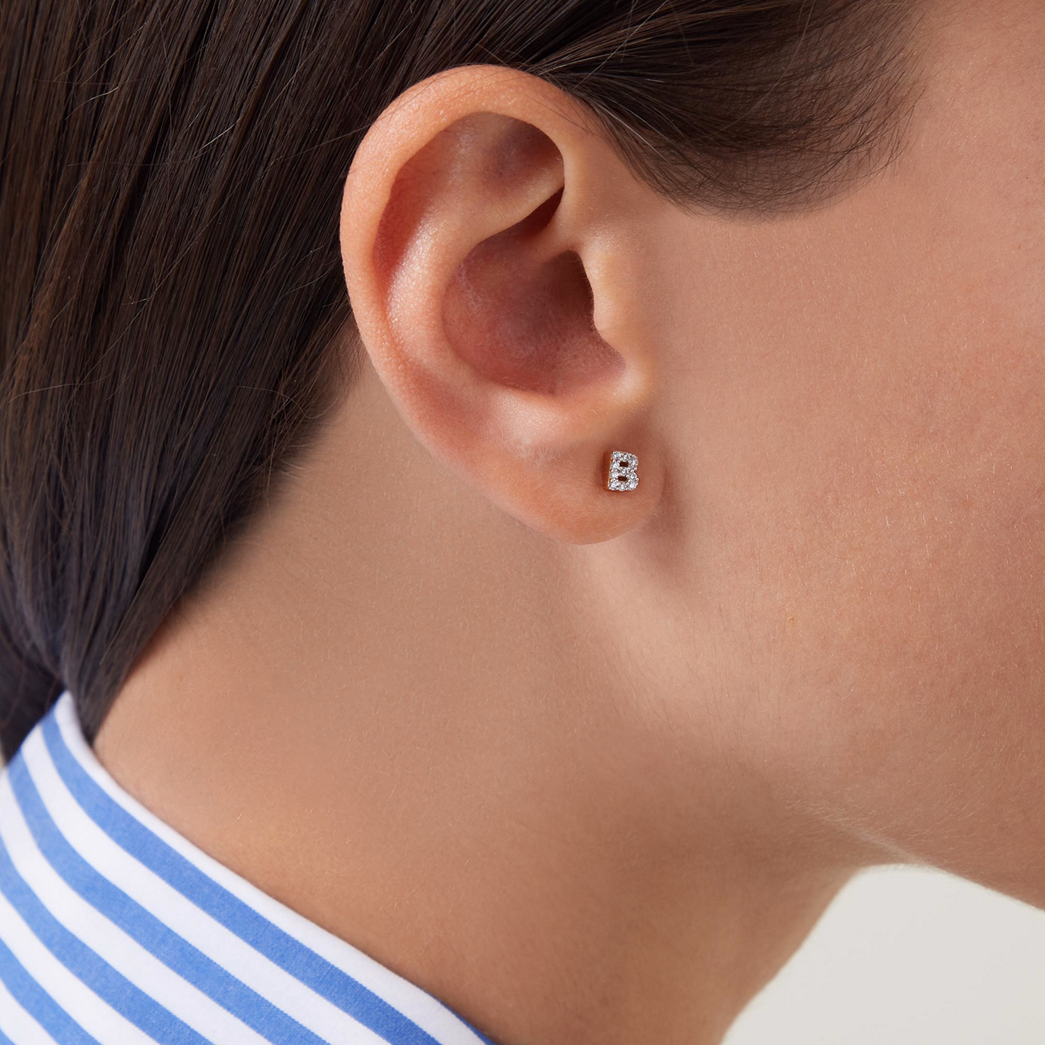 Pavé Gold Plated Initial Stud Earring B