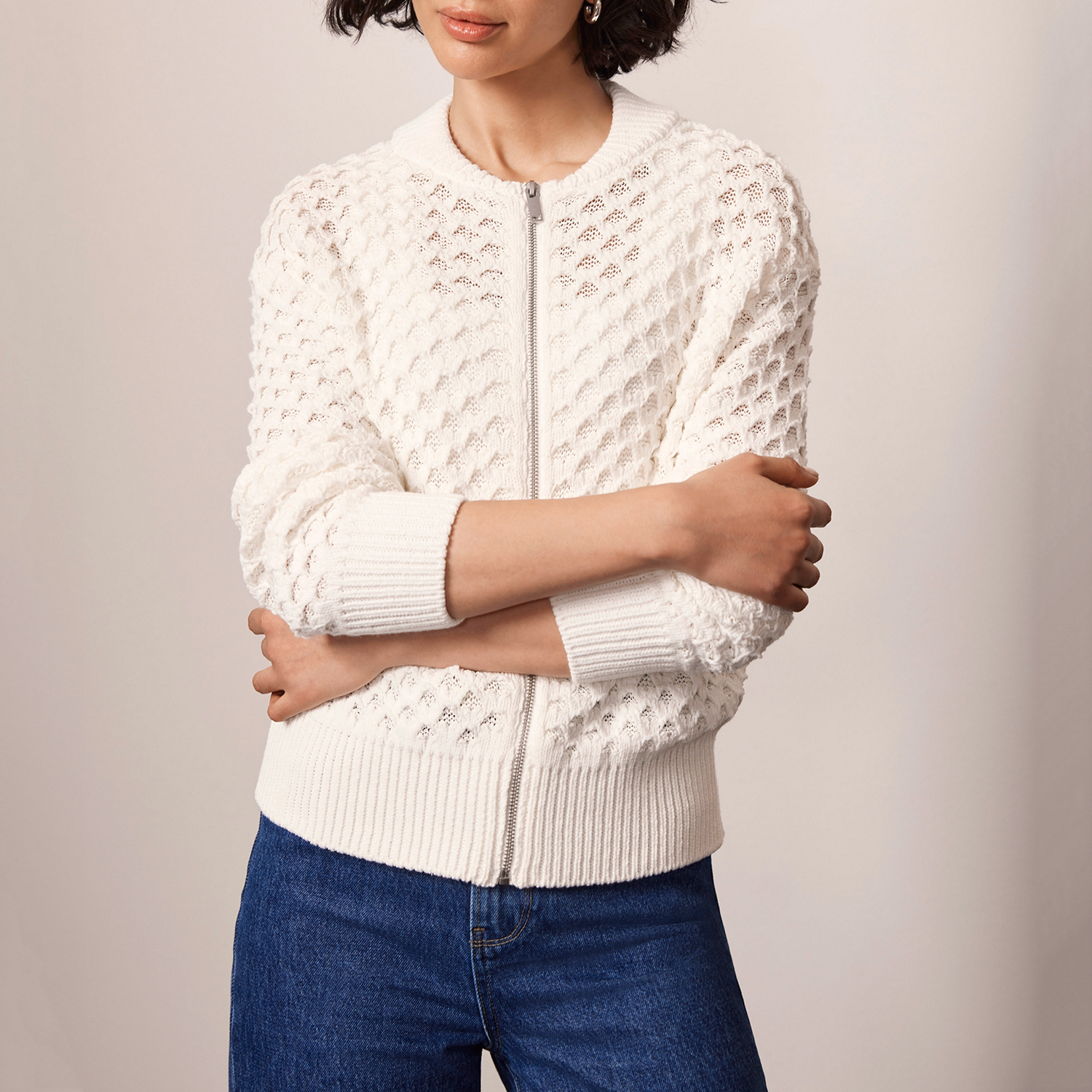 Open-Stitch Bomber Jacket