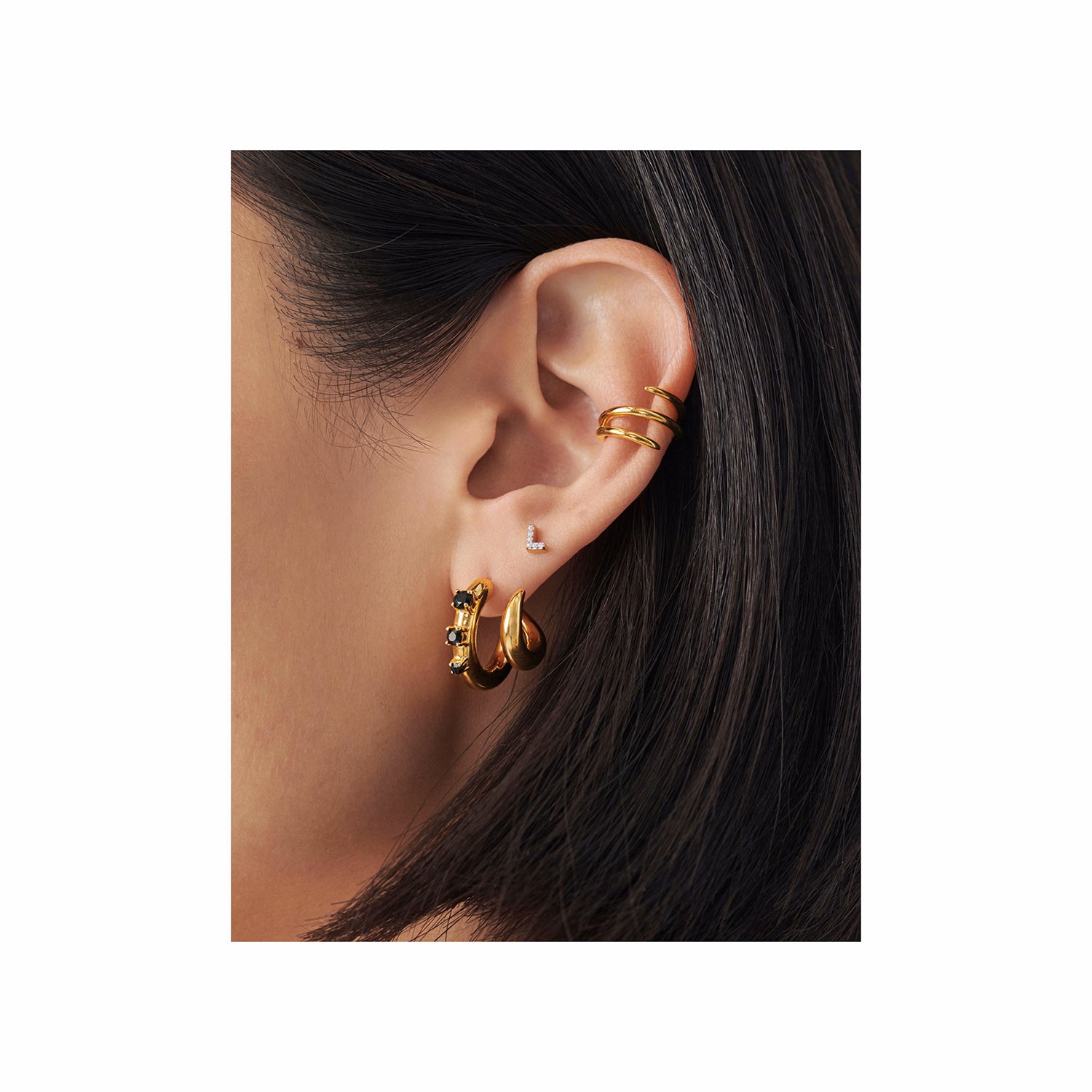 Pavé Gold Plated Initial Stud Earring L