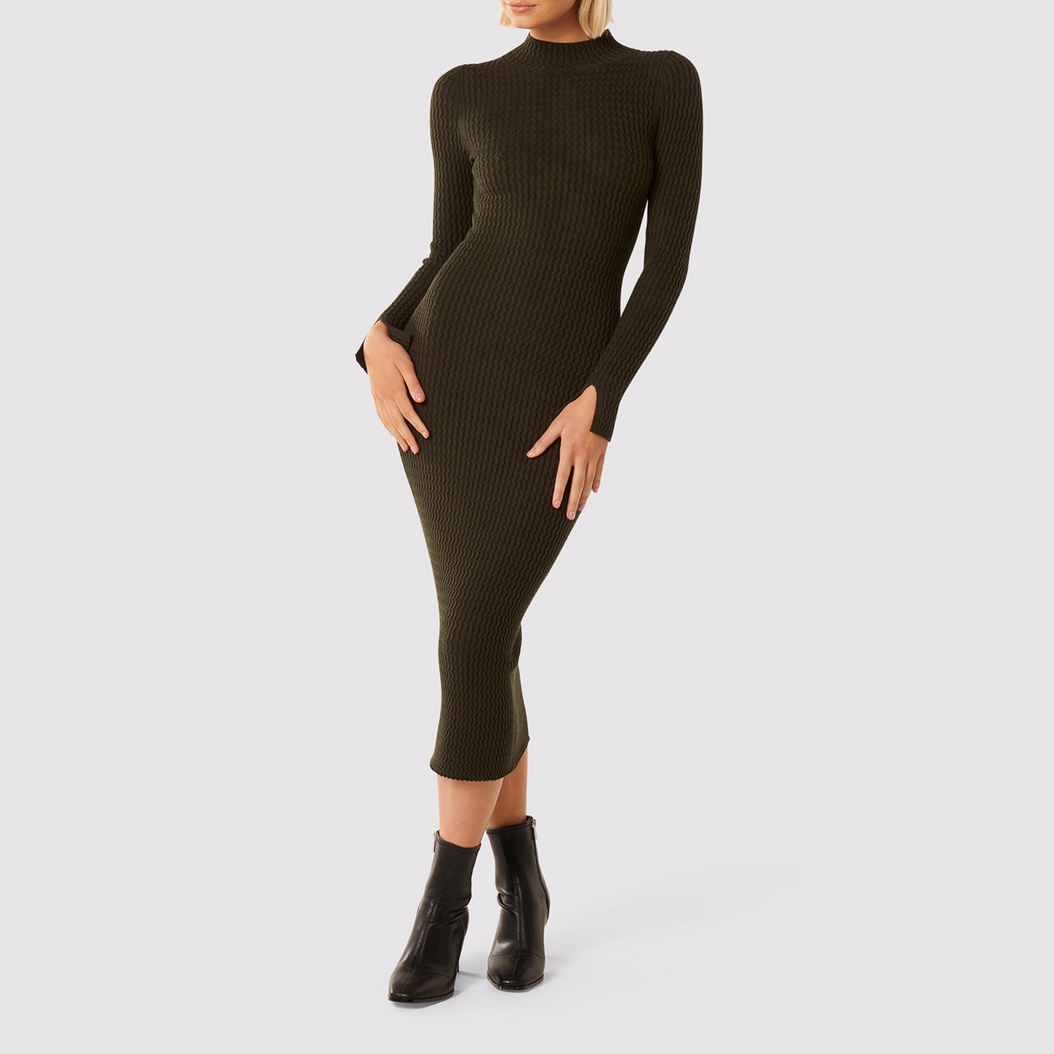 Ribbed Mock Turtleneck Dress