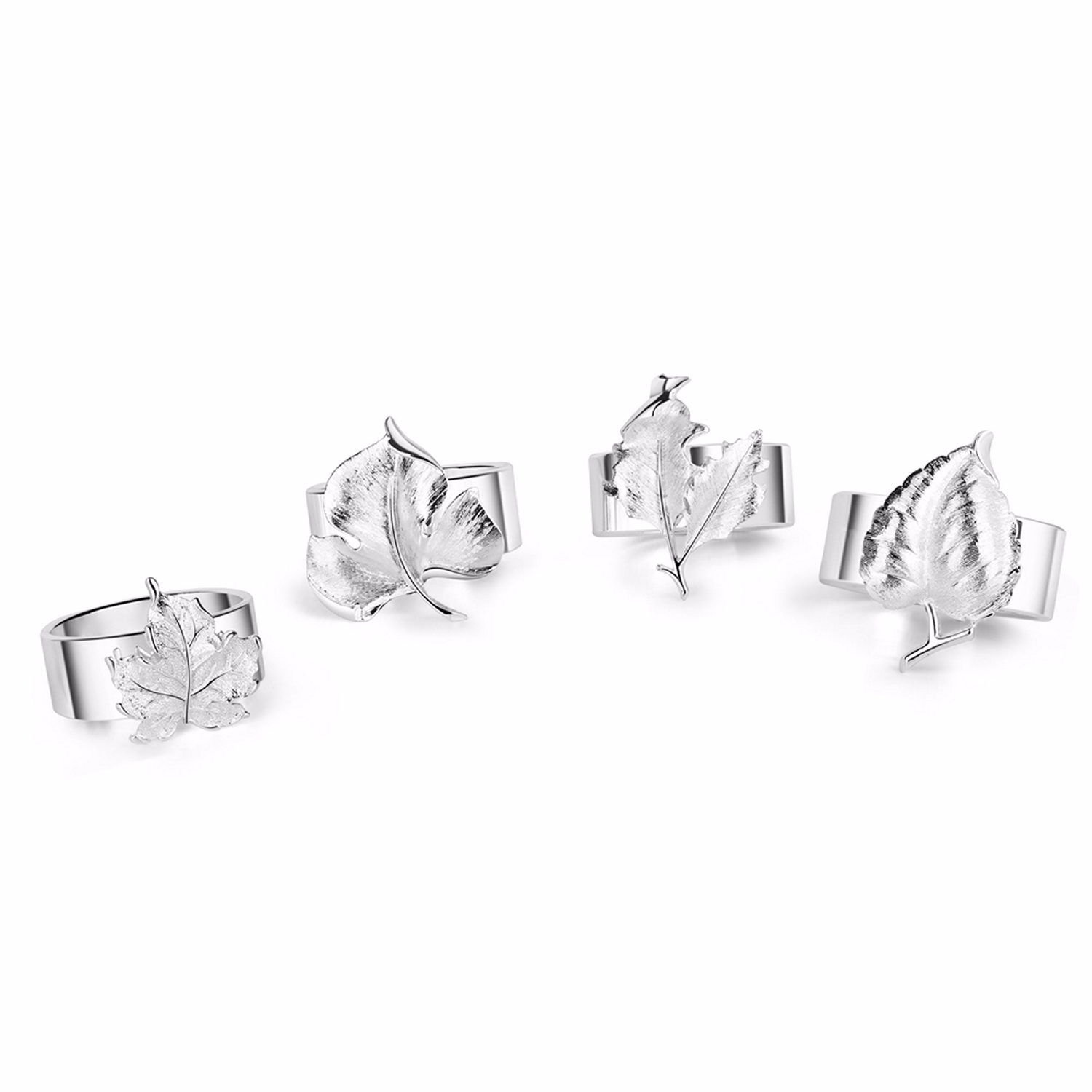 Silver Plated Leaf Napkin Rings Set of 4