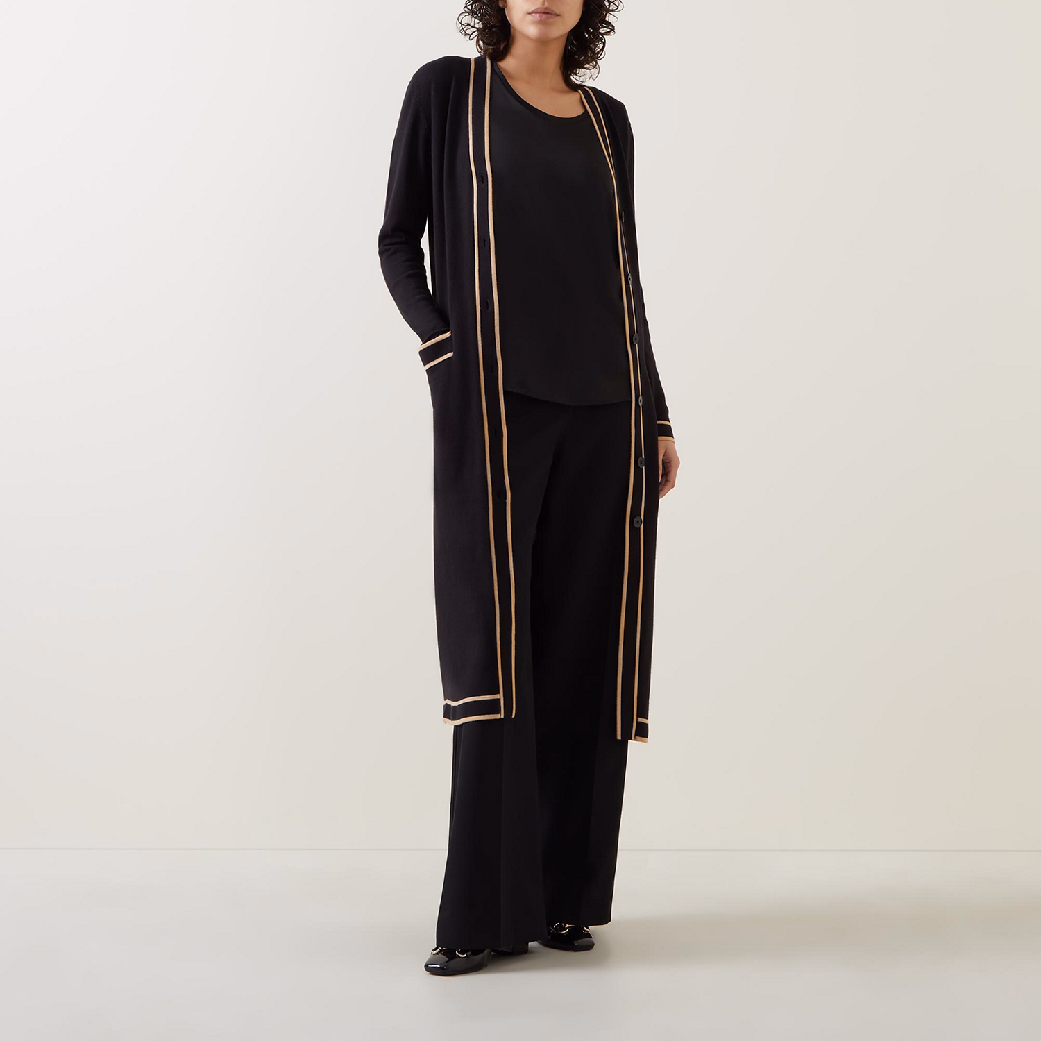 Contrast-Trim Longline Cardigan